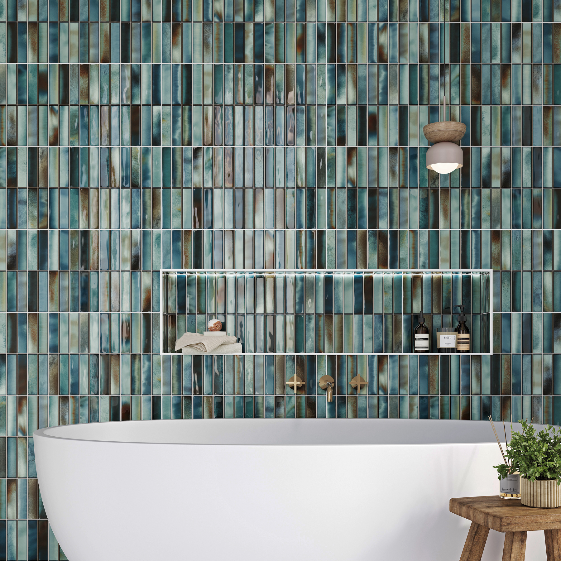 Bravier Aqua Brick Effect Ceramic Gloss Wall Tile 15x30cm