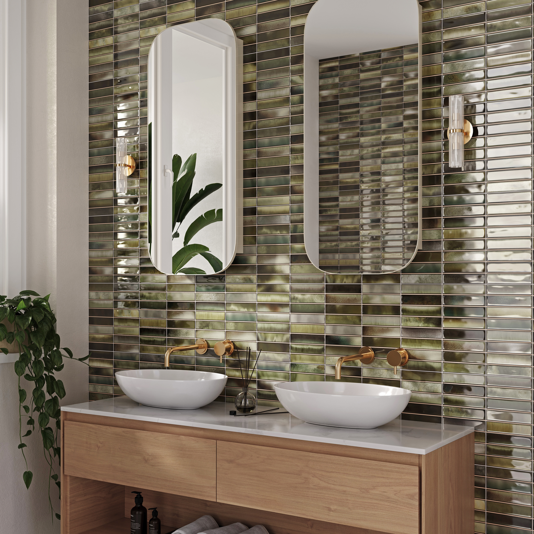 Bravier Green Brick Effect Ceramic Gloss Wall Tile 15x30cm