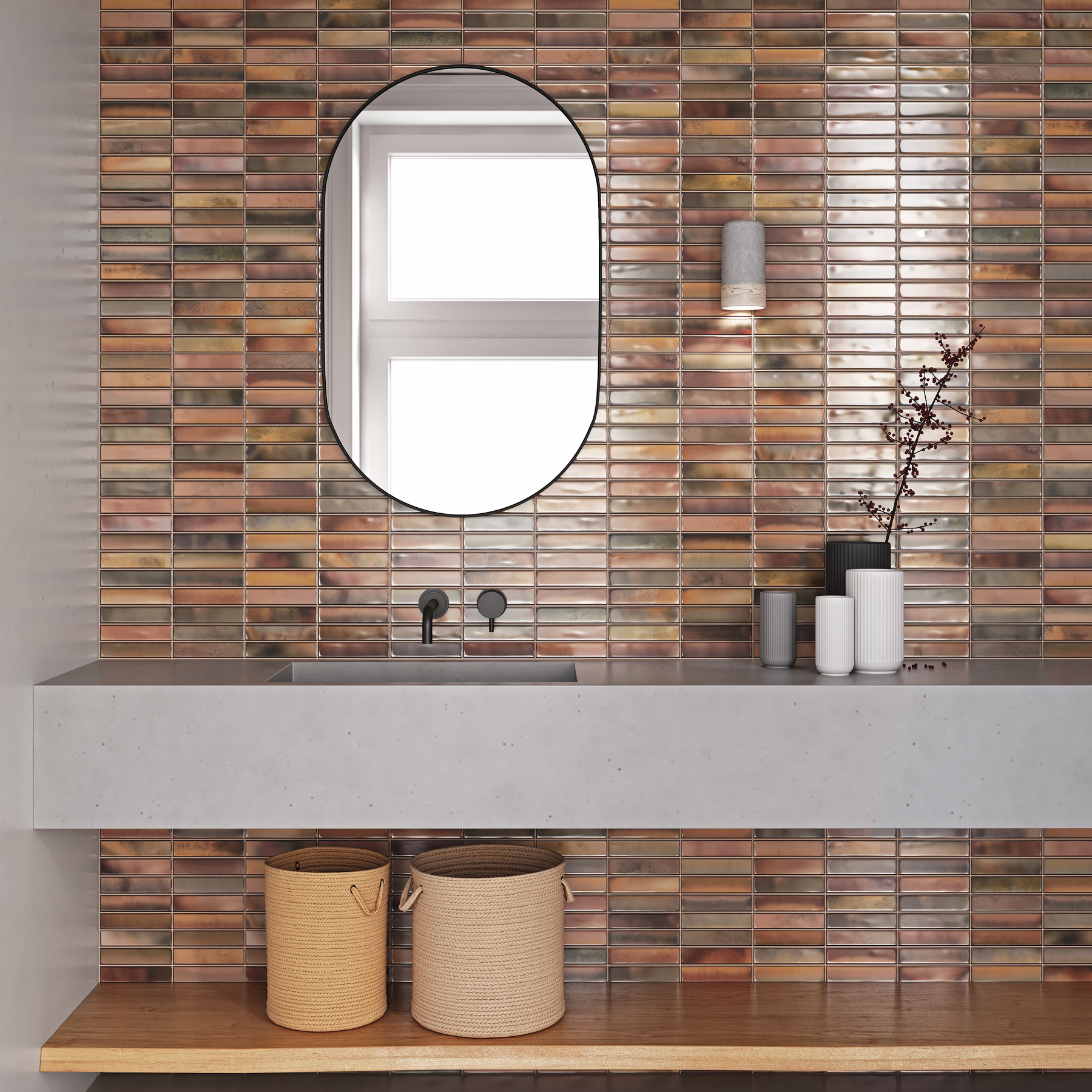 Bravier Garnet Brick Effect Ceramic Gloss Wall Tile 15x30cm