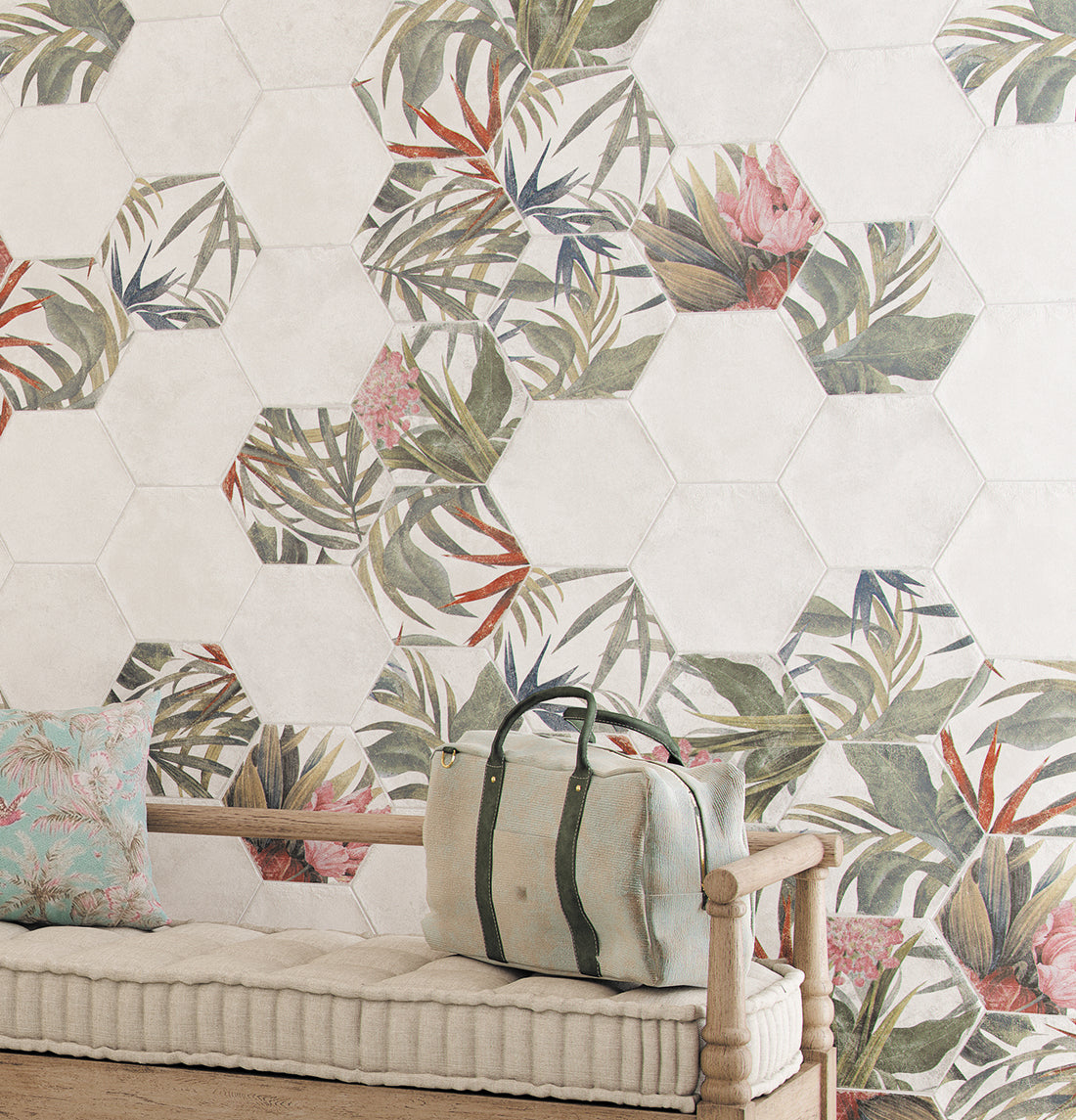 Aulla Blanco Floral Pattern Porcelain Hexagonal Tile 23x27cm