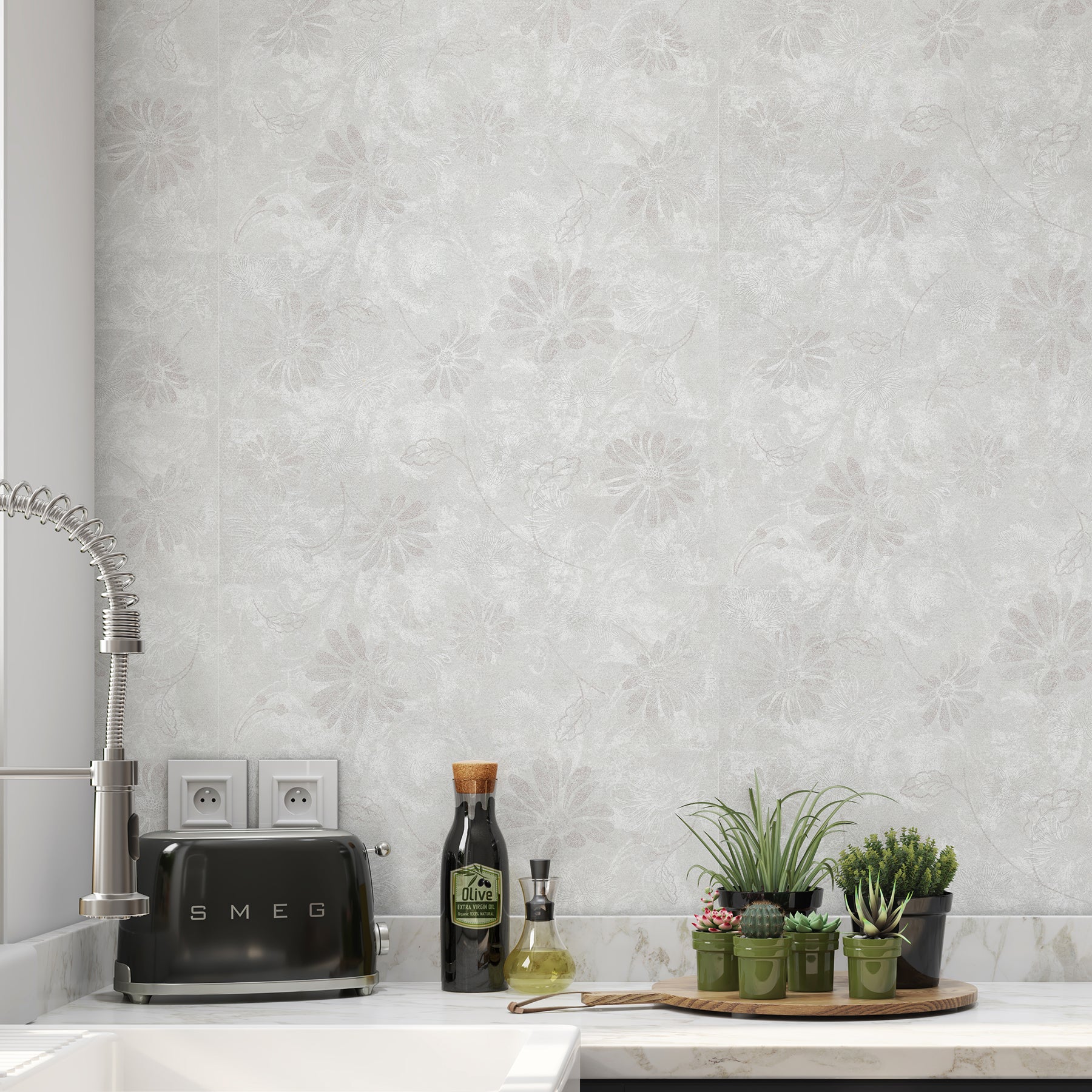 Fallbrook Daisy Decor Blanco Ceramic Satin Wall Tile 20x60cm