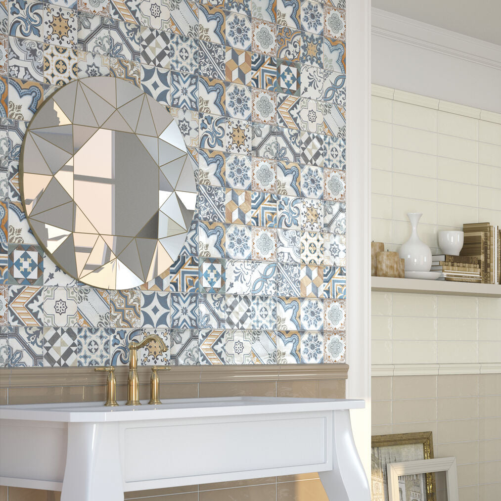 Bellagio Warm Decor Pattern Ceramic Gloss Wall Tile 10x30cm