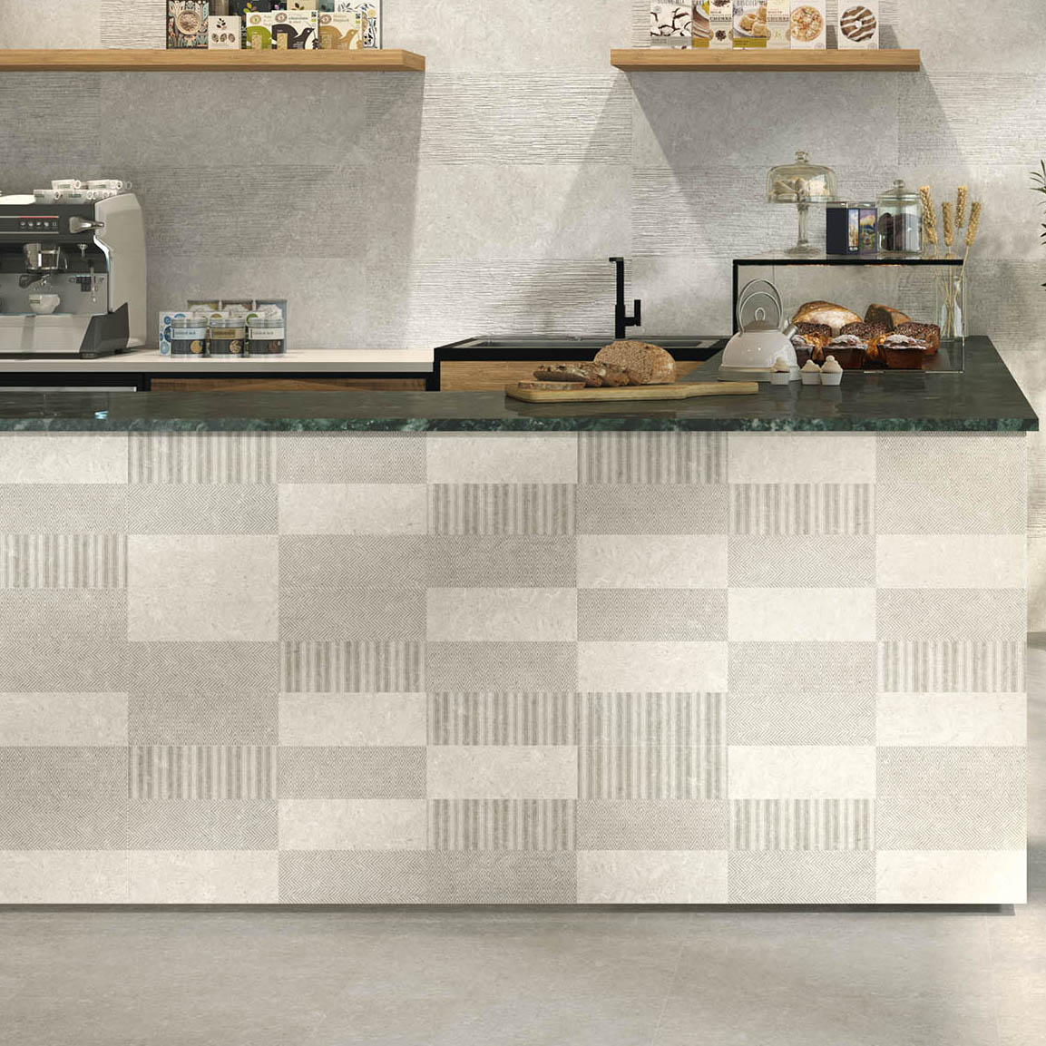 Astoria Grey Patchwork Pattern Ceramic Wall Tile 31x90cm