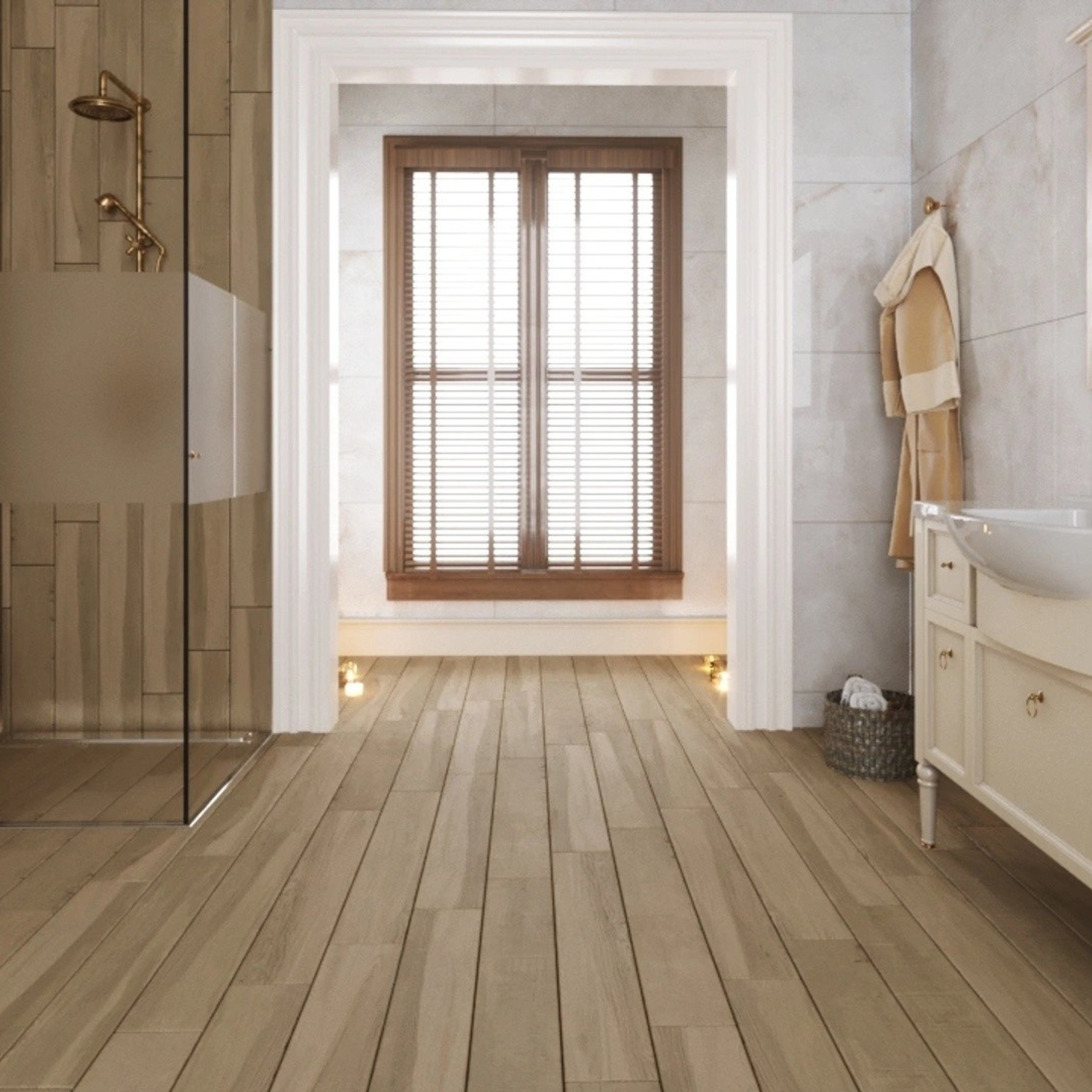 Drevara Almond Wood Effect Porcelain Matt Tile 15x90cm