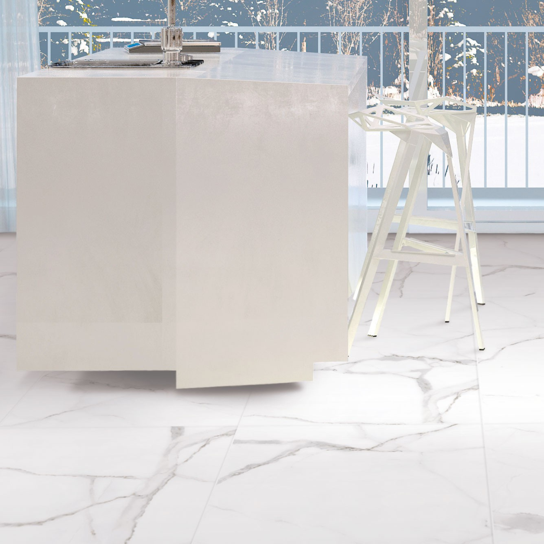 Asia White Carrara Marble Effect Porcelain Matt 99.9x99.9cm