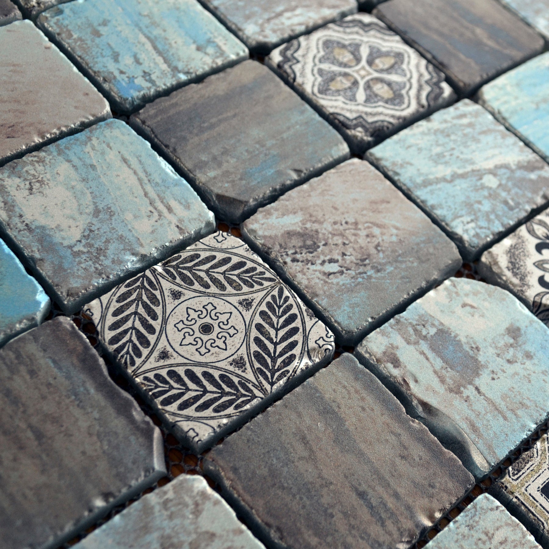 Antico Blue Rustic Edge Matt Glass Pattern Mosaic 30x30cm