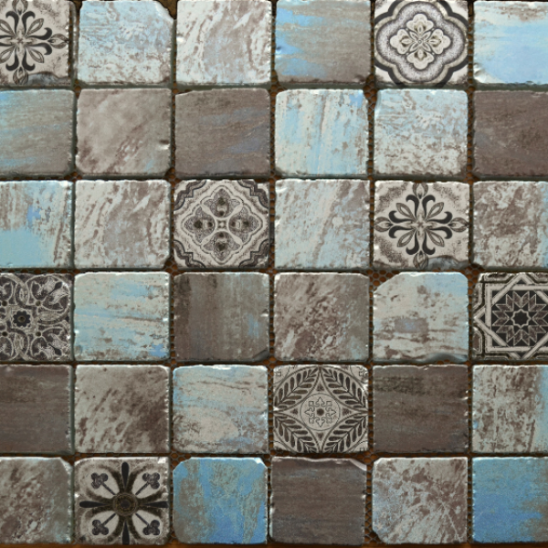 Antico Blue Rustic Edge Matt Glass Pattern Mosaic 30x30cm