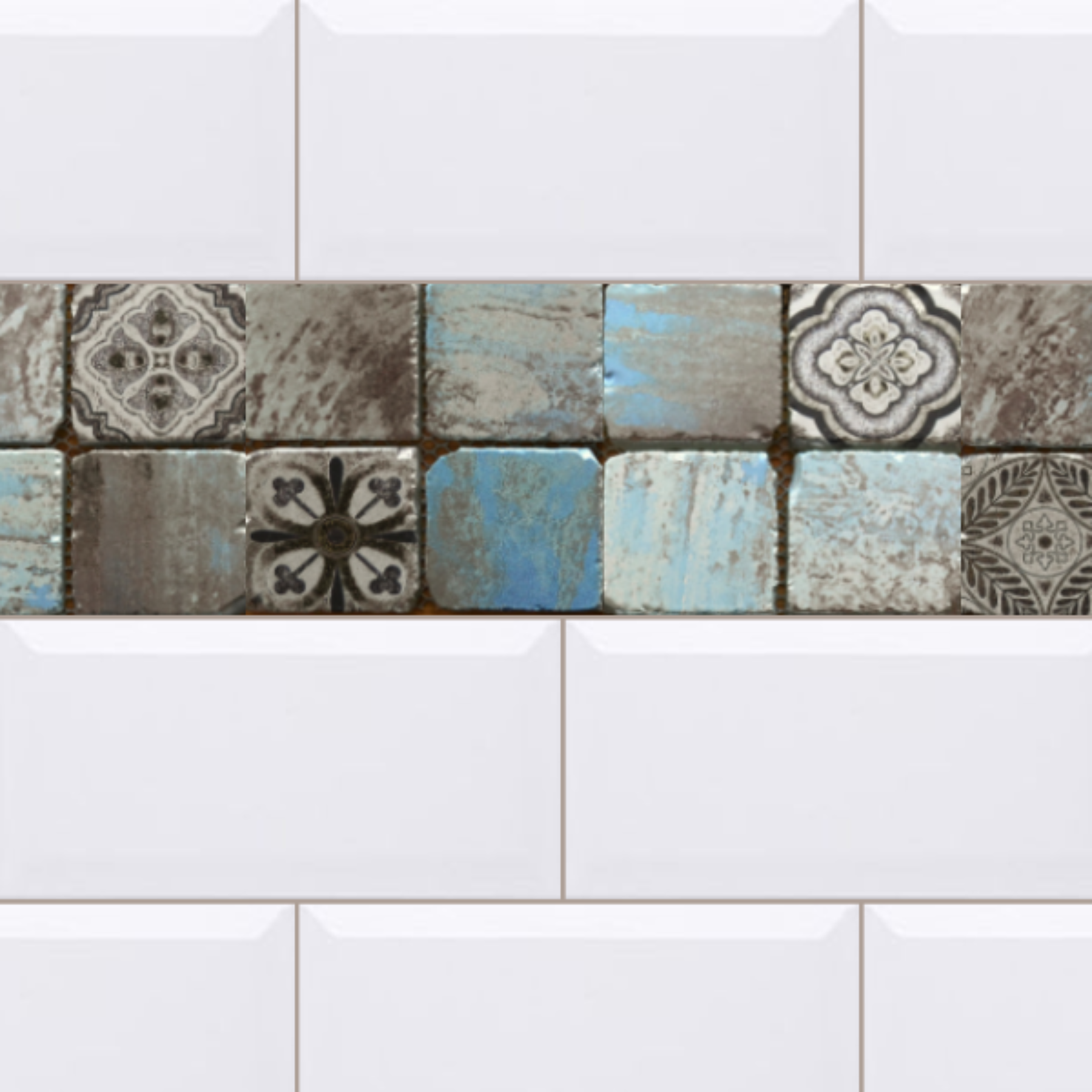 Antico Blue Rustic Edge Matt Glass Pattern Mosaic 30x30cm