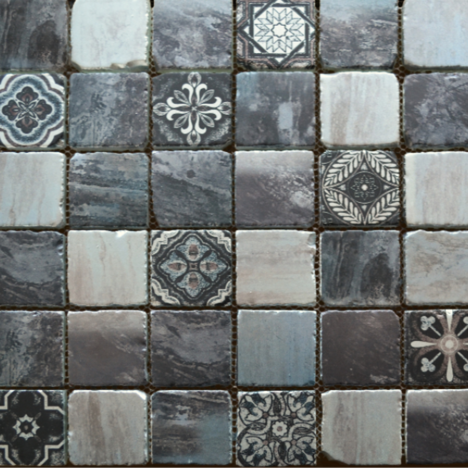 Antico Grey Rustic Edge Matt Glass Pattern Mosaic 30x30cm