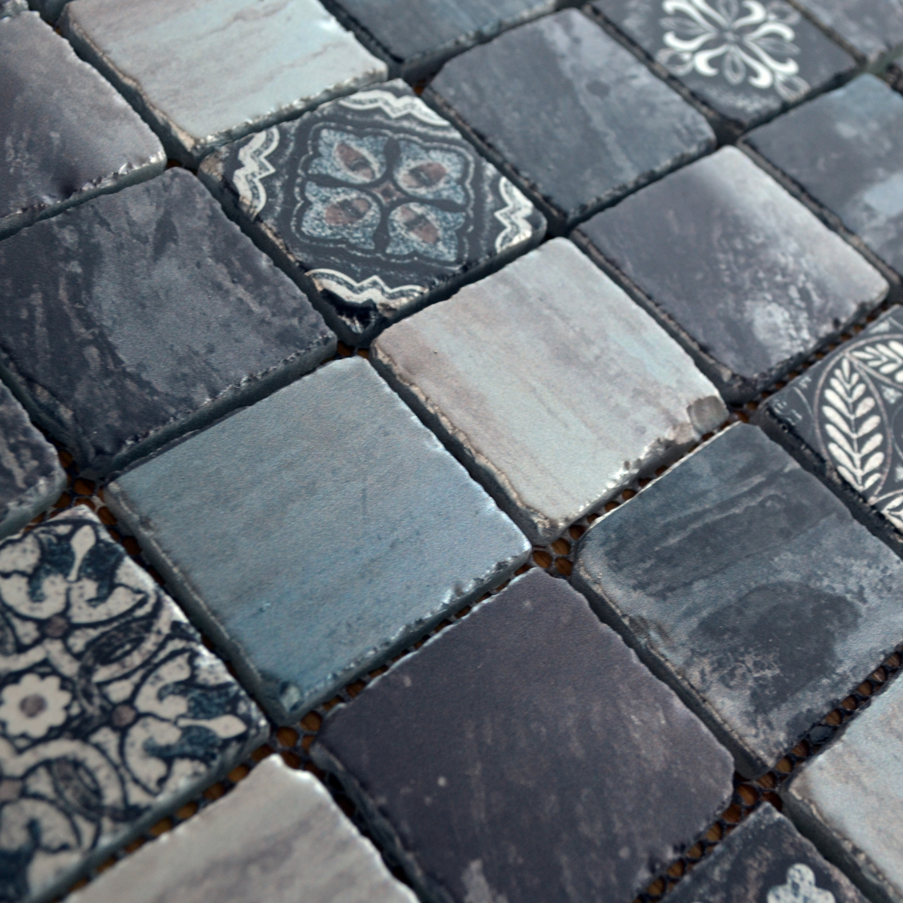Antico Grey Rustic Edge Matt Glass Pattern Mosaic 30x30cm