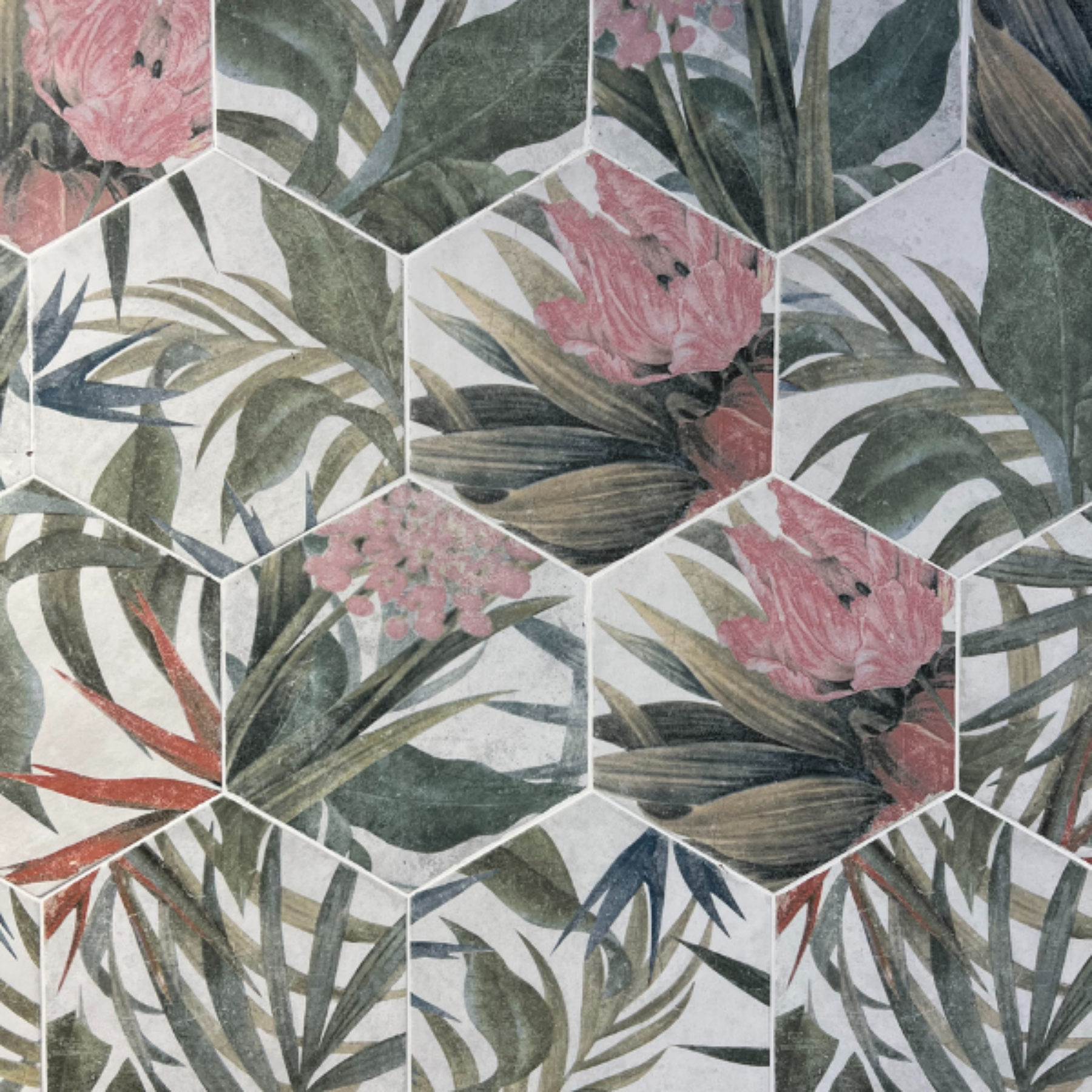 Aulla Blanco Floral Pattern Porcelain Hexagonal Tile 23x27cm