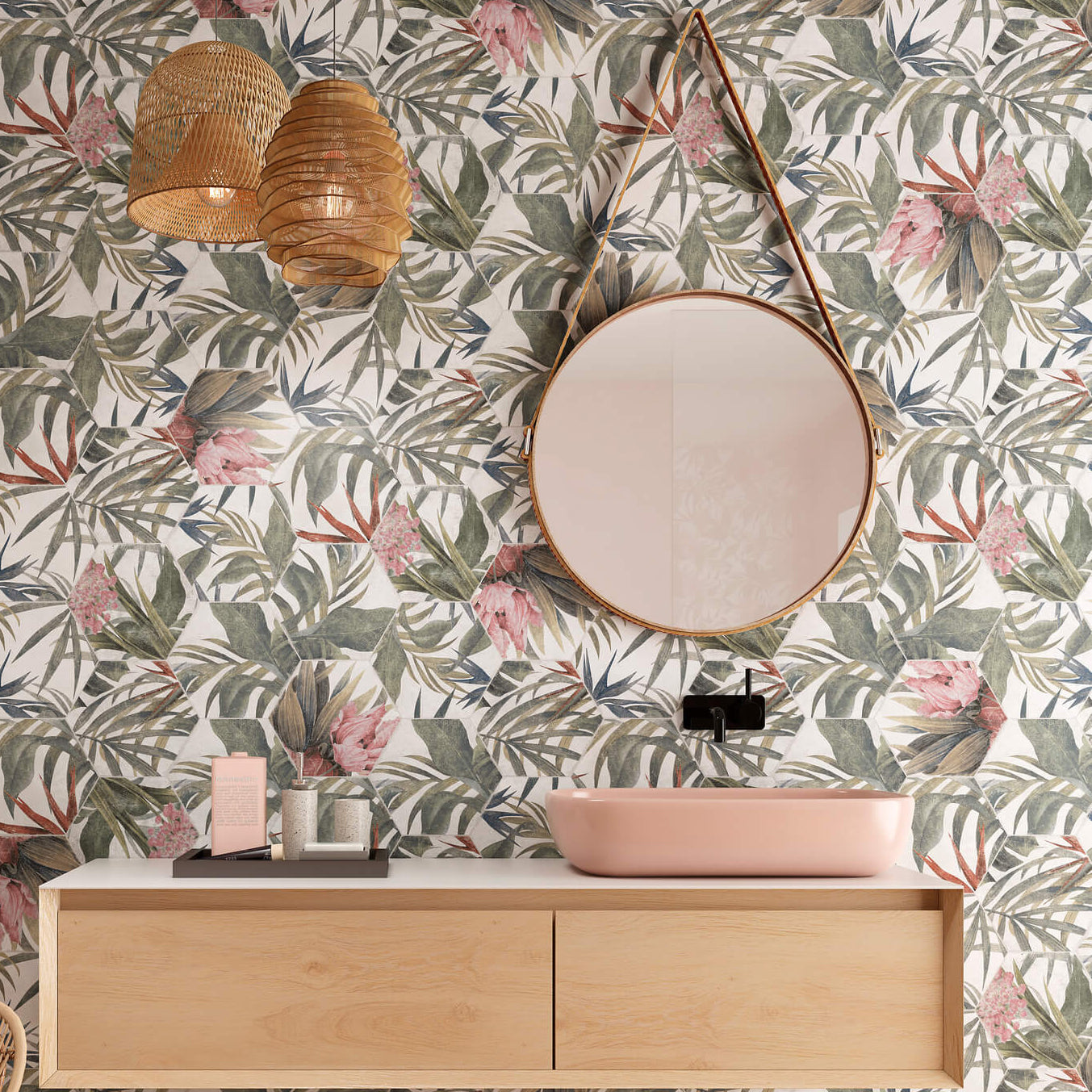 Aulla Blanco Floral Pattern Porcelain Hexagonal Tile 23x27cm