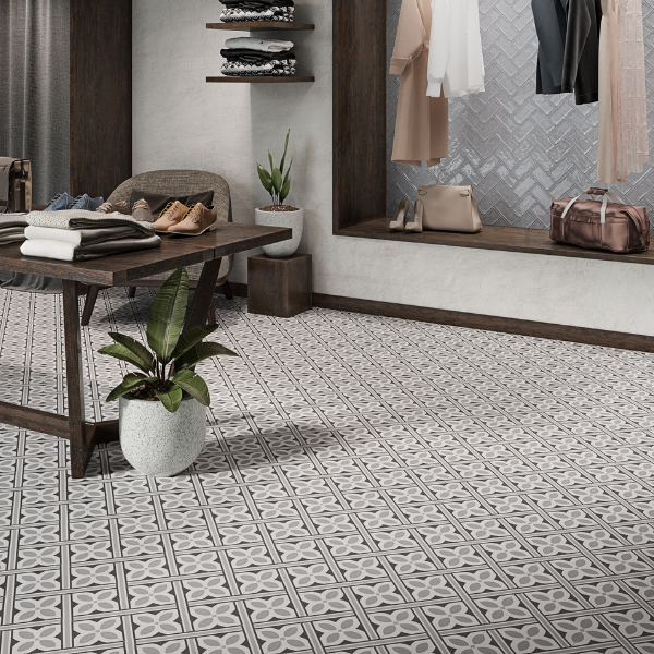 Aurora Grey & White Pattern Ceramic Matt Tile 20x20cm