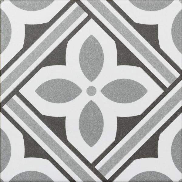 Aurora Grey & White Pattern Ceramic Matt Tile 20x20cm