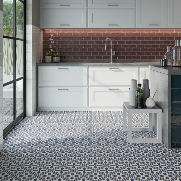 Aurora Blue & Red Mix Pattern Ceramic Matt Tile 20x20cm