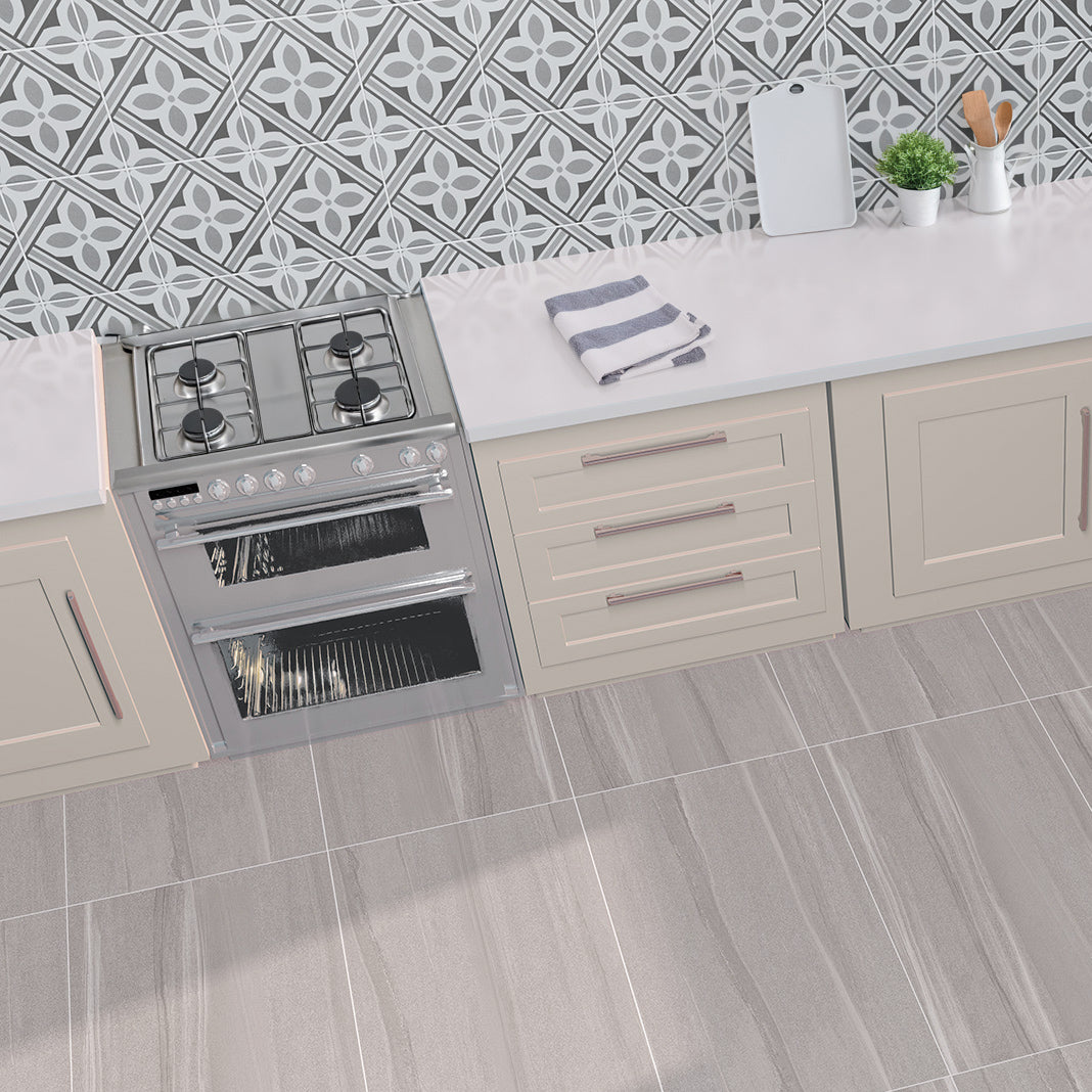 Aurora Grey & White Pattern Ceramic Matt Tile 20x20cm
