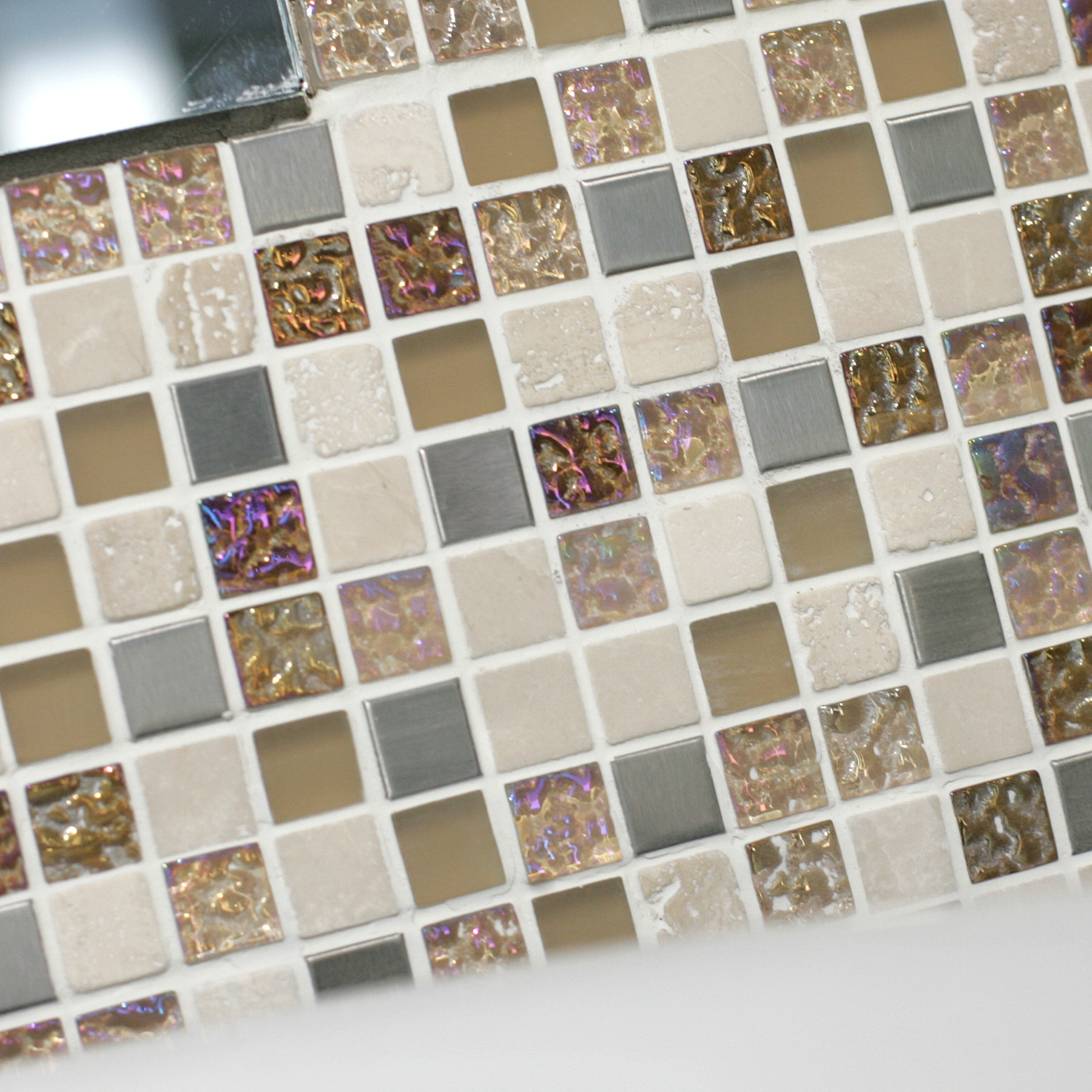 Atmosphere Travertine, Brushed Metal & Glass Mosaic 30x30cm