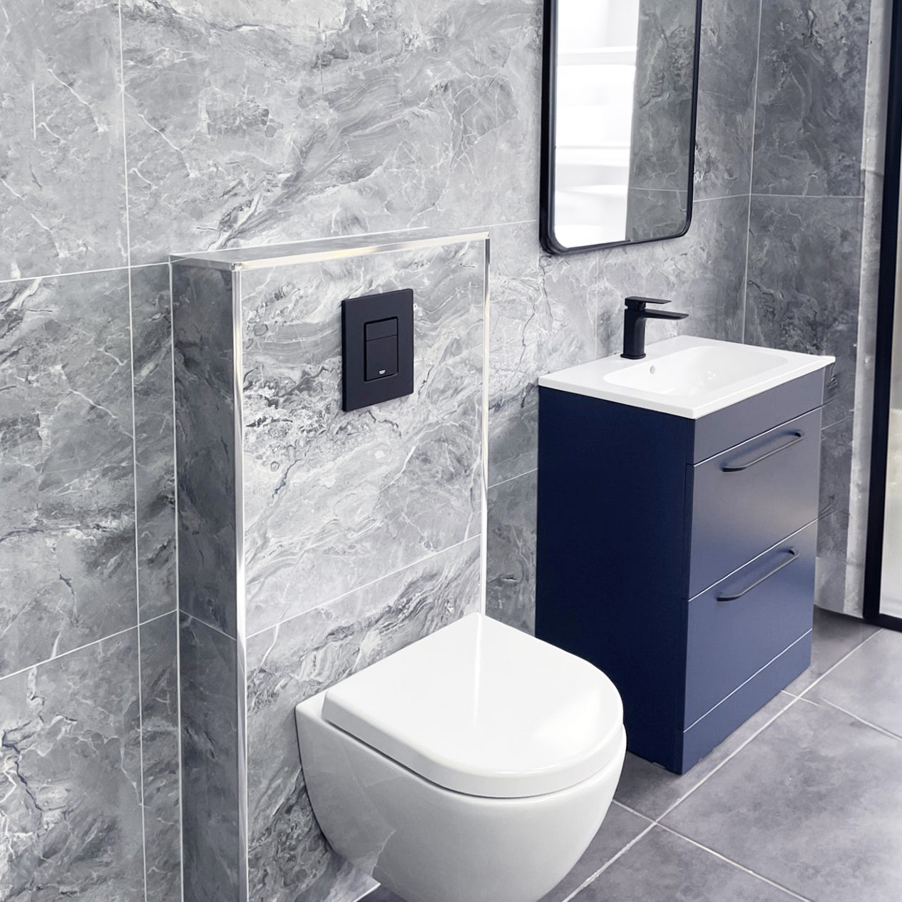 Bellevue Grey Marble Effect Porcelain Satin Tile 60x120cm