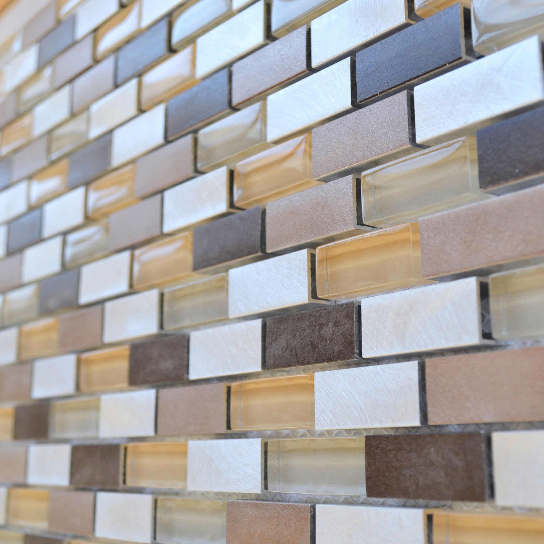 Brazil Mink Brick Brushed Metal & Glass Mosaic 30x30cm