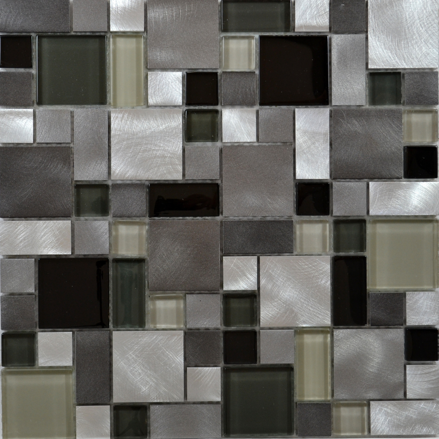 Brazil Platinum Modular Brushed Metal & Glass Mosaic 30x30cm