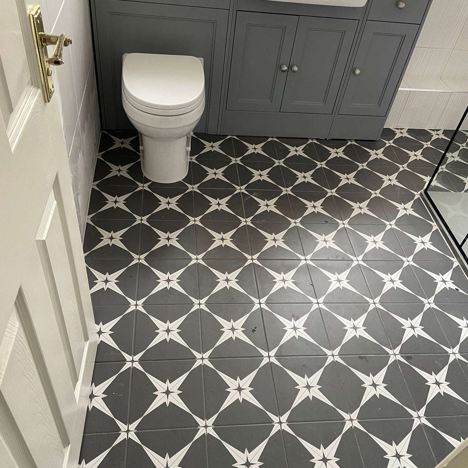 Pluto Black & White Star Pattern Ceramic Tile 45x45cm