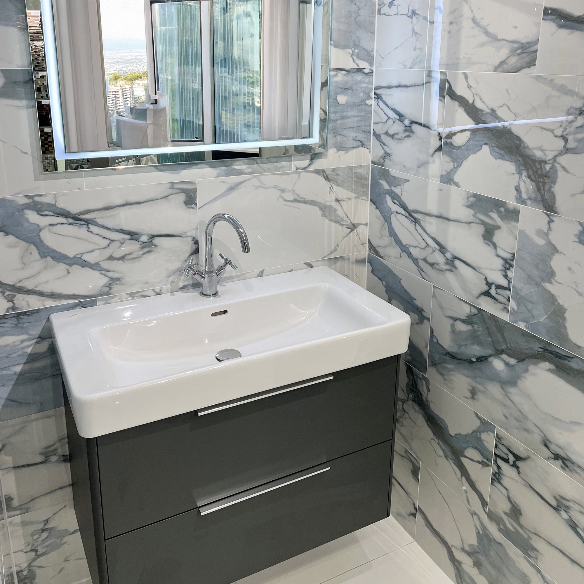 Terini Blue Marble Effect Polished Porcelain Tile 30x60cm