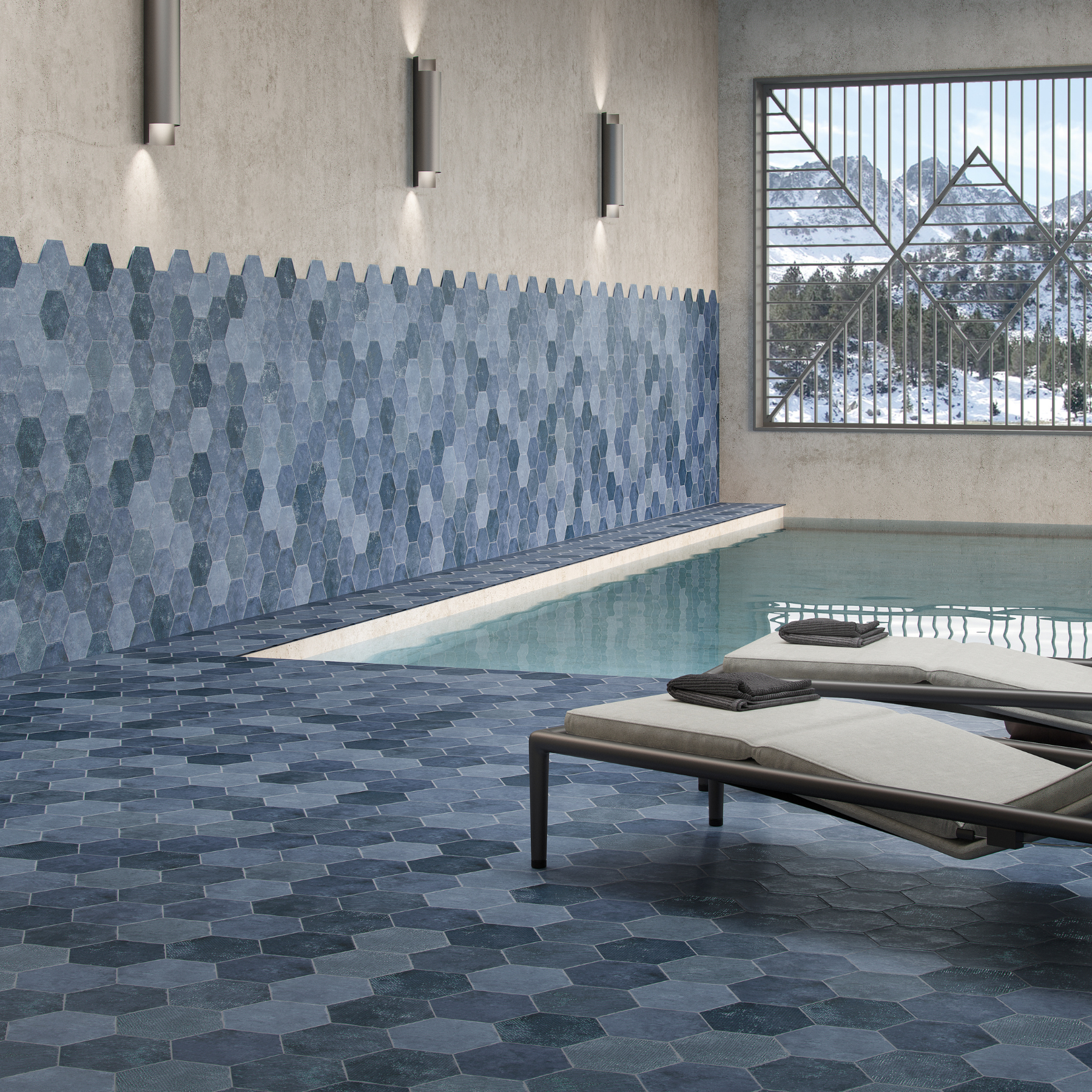 Bojano Azul Blue Hexagonal Porcelain Matt Tile 23x27cm