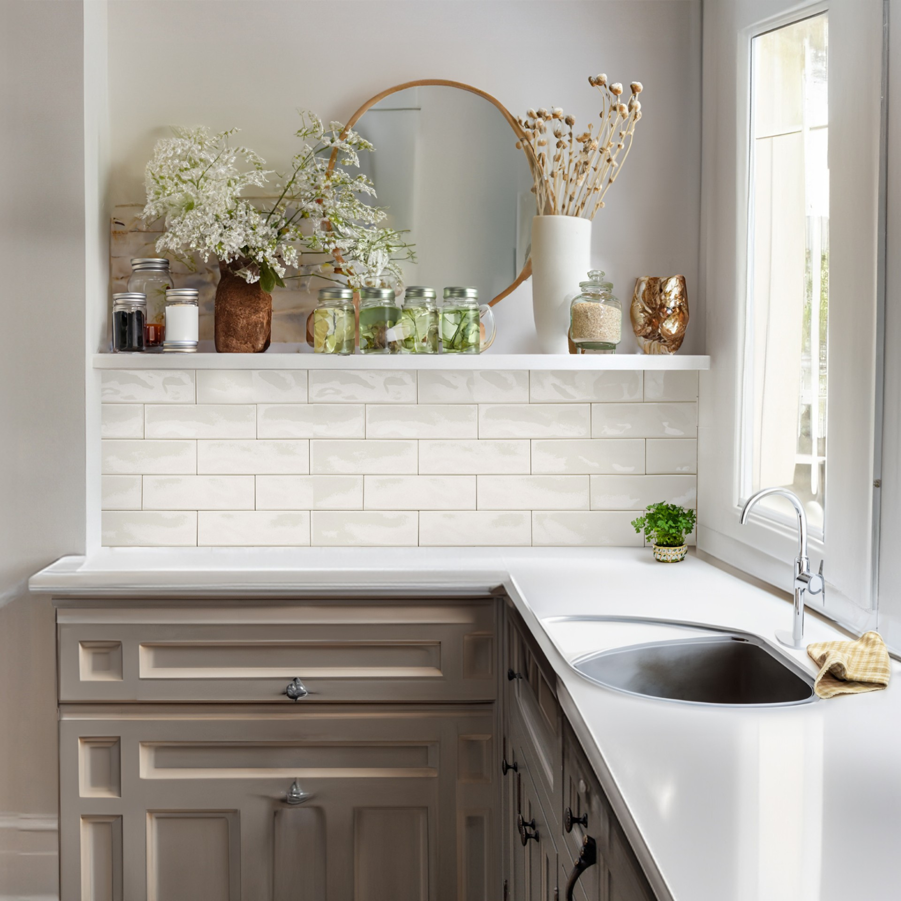 Brio Cream Ceramic Gloss Brick Wall Tile 10x30cm