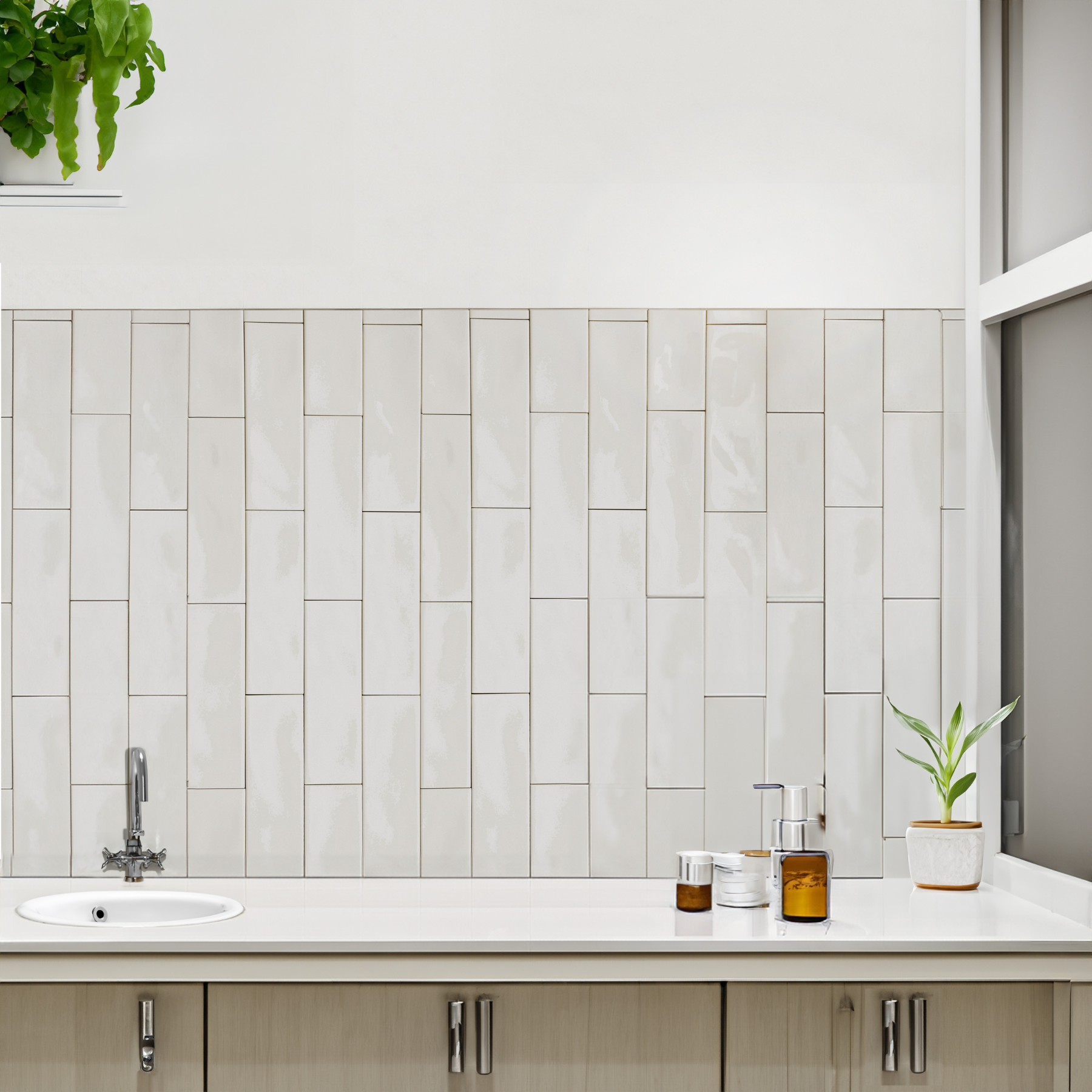 Brio Light Grey Ceramic Gloss Brick Wall Tile 10x30cm