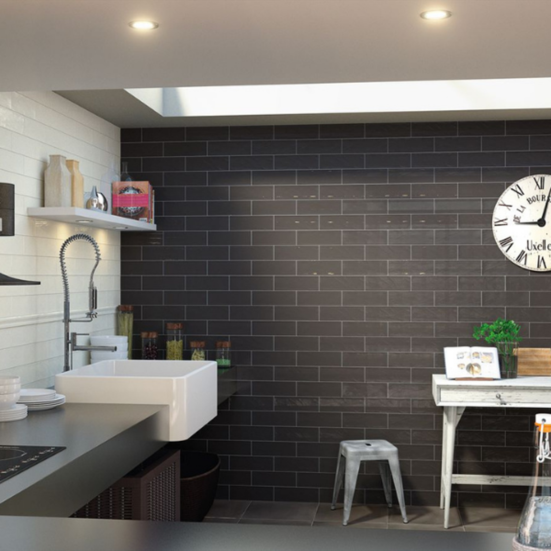 Bellagio Anthracite Ceramic Gloss Brick Wall Tile 10x30cm