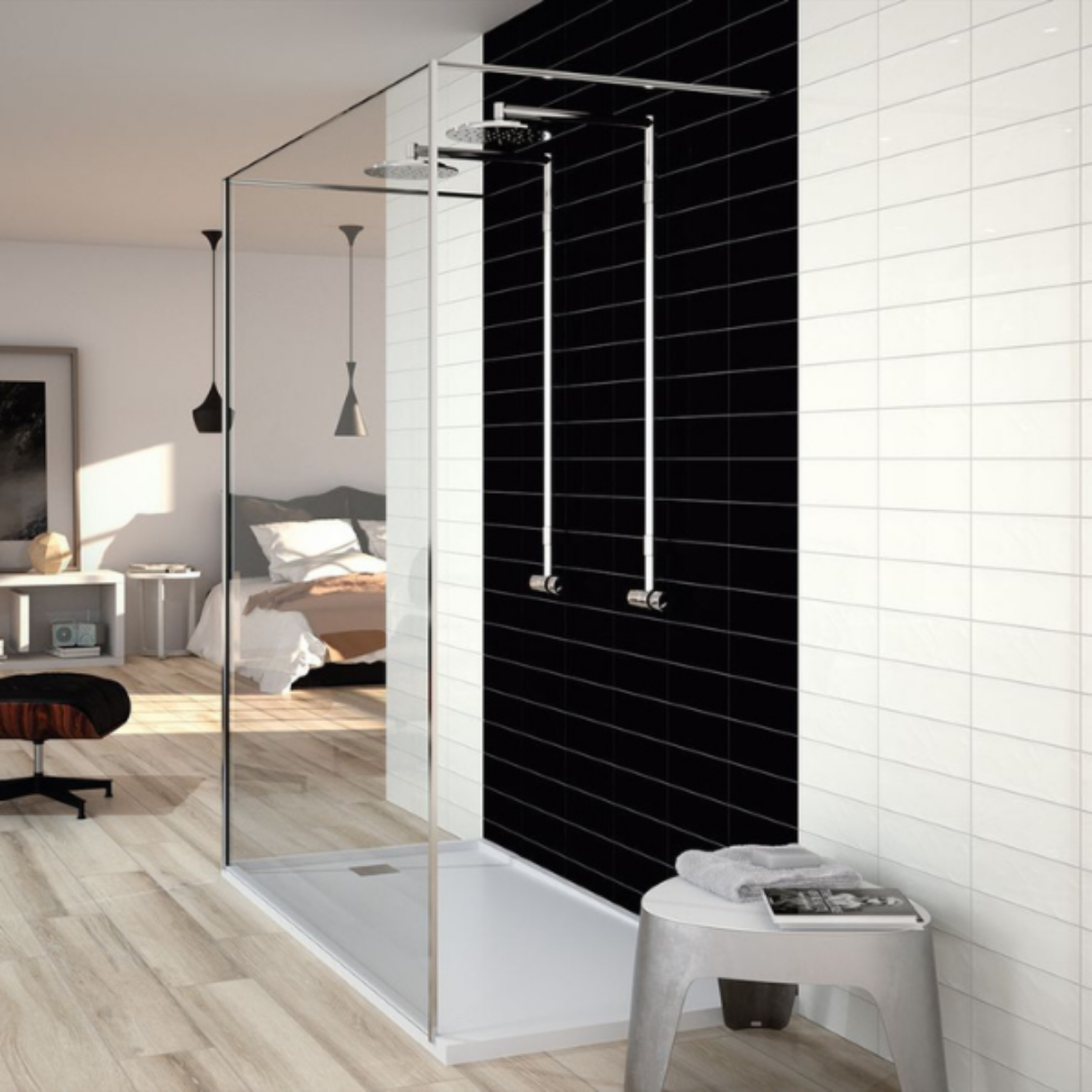 Bellagio Black Ceramic Gloss Brick Wall Tile 10x30cm
