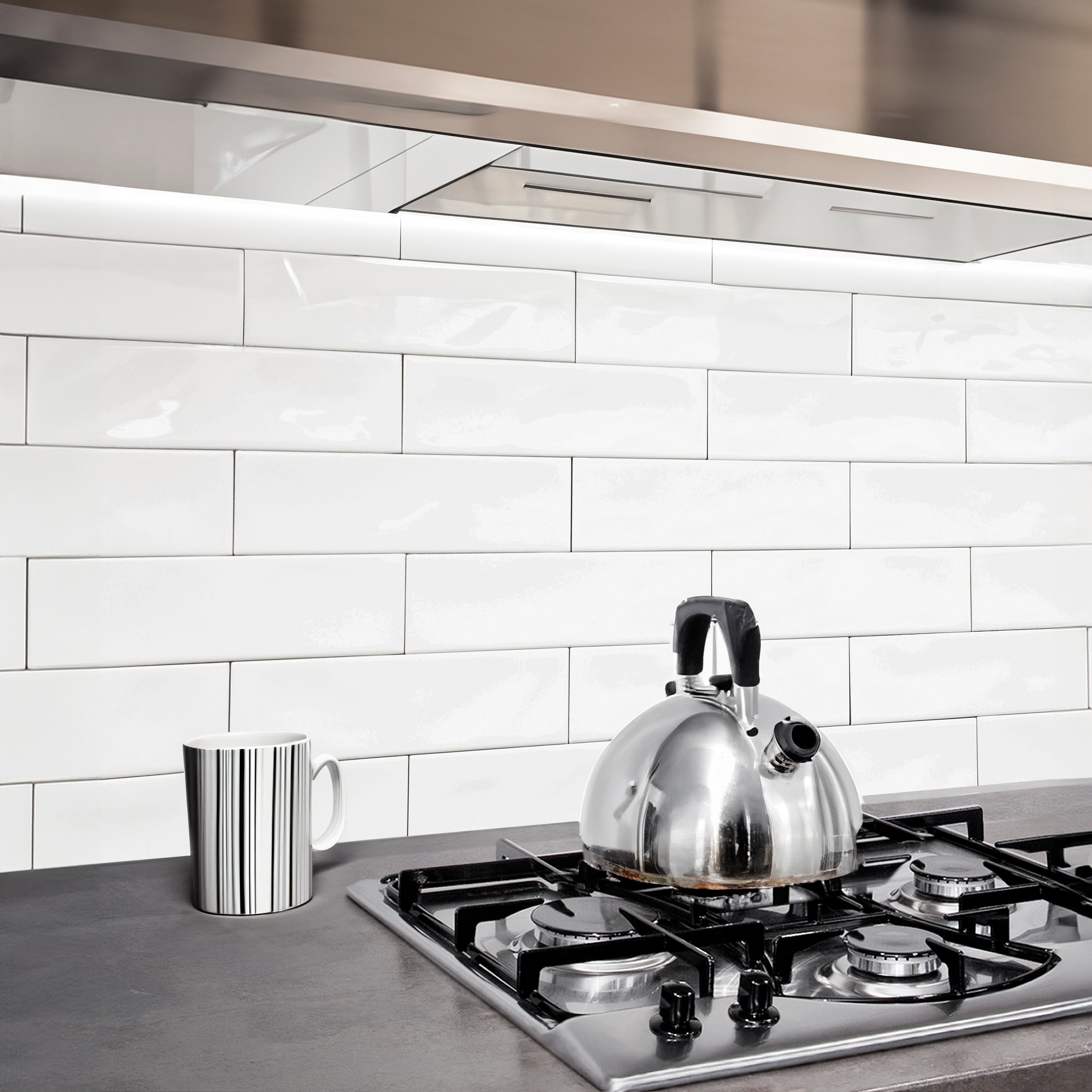 Brio White Ceramic Gloss Brick Wall Tile 10x30cm