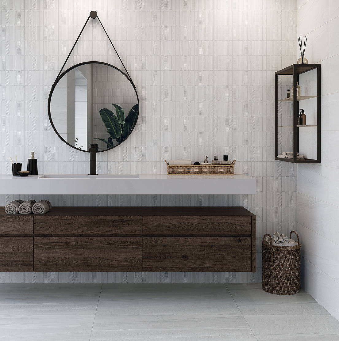 Burtino Decor White Pattern Ceramic Matt Wall Tile 30x90cm