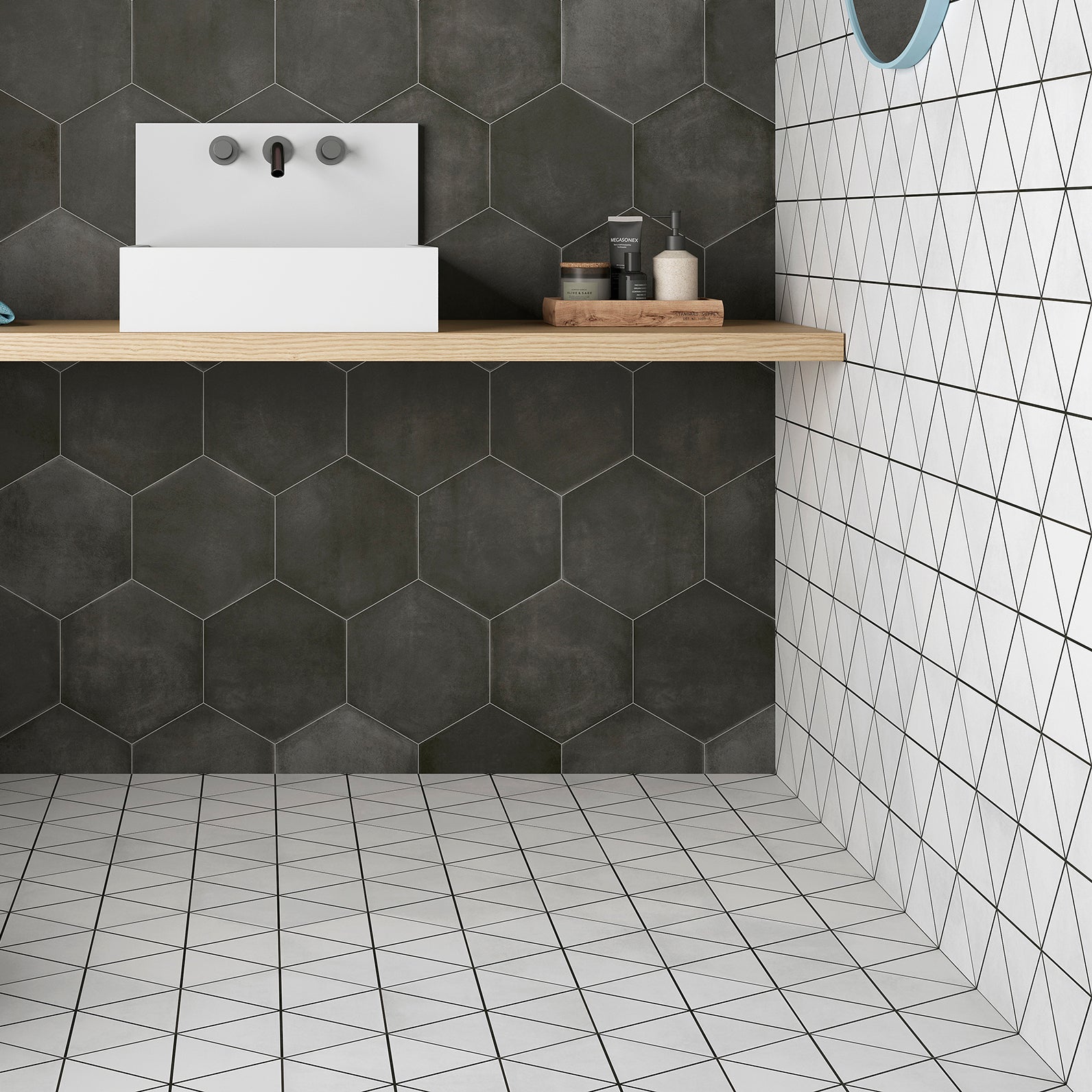 Casina Talc White Triangle Porcelain Hexagon Tile 23x27cm