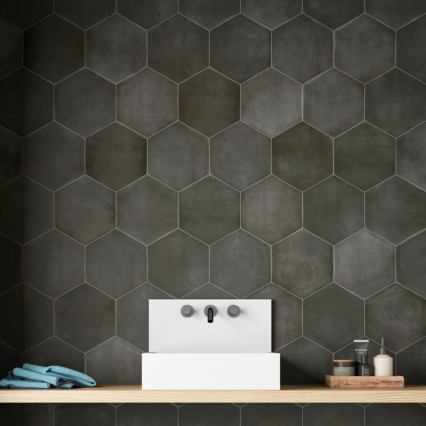 Cremona Black Hexagonal Porcelain Matt Tile 23x27cm