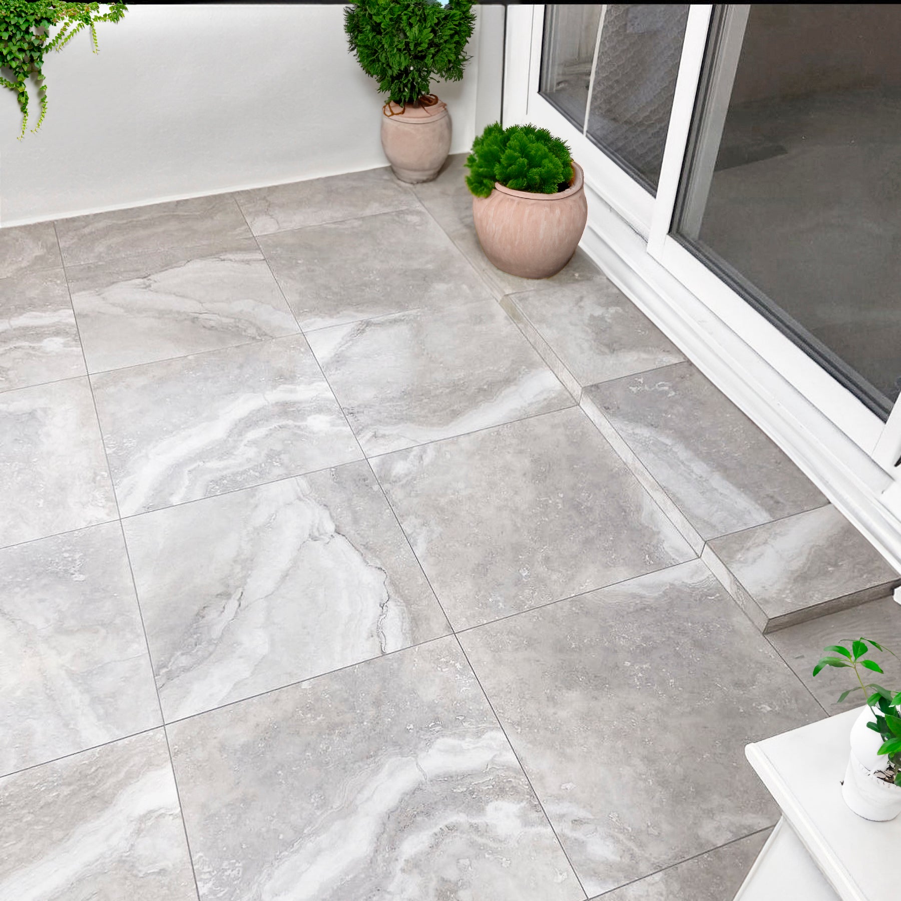Canino Silver Travertine Effect Porcelain Tile 59.2x59.2cm