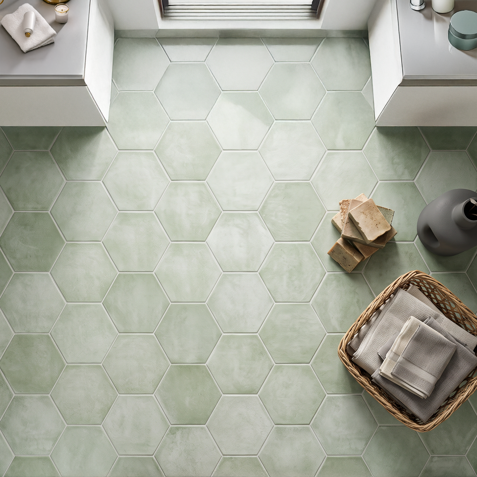 Cremona Aqua Green Hexagonal Porcelain Tile 23x27cm