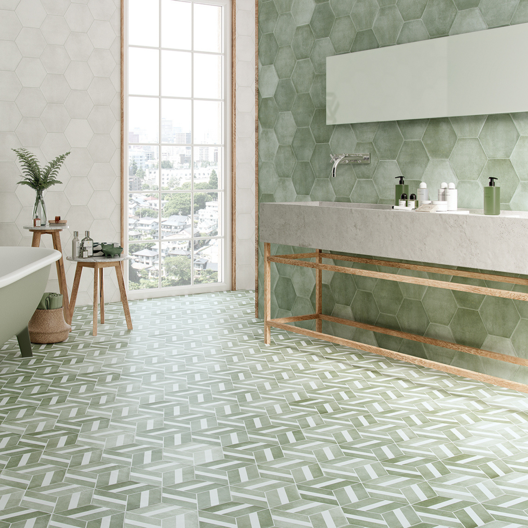 Cremona Aqua Green Hexagonal Porcelain Tile 23x27cm