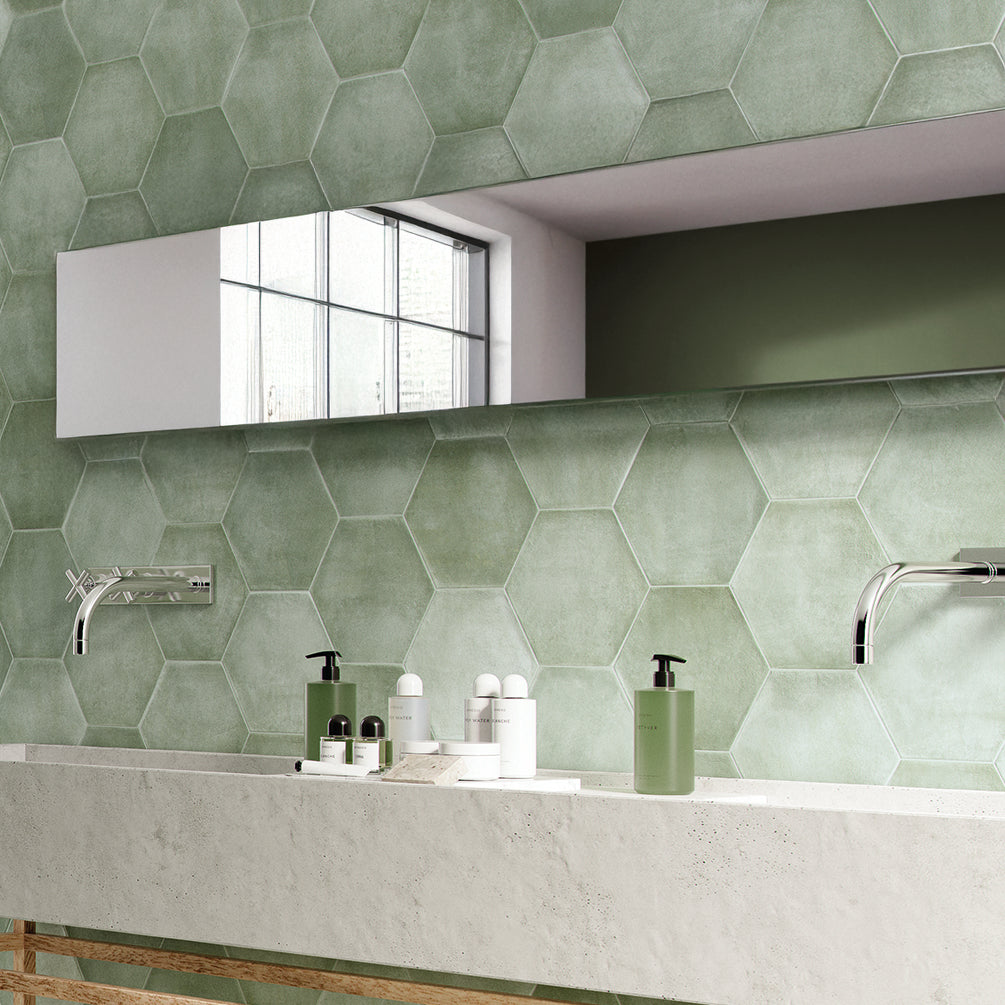 Cremona Aqua Green Hexagonal Porcelain Tile 23x27cm