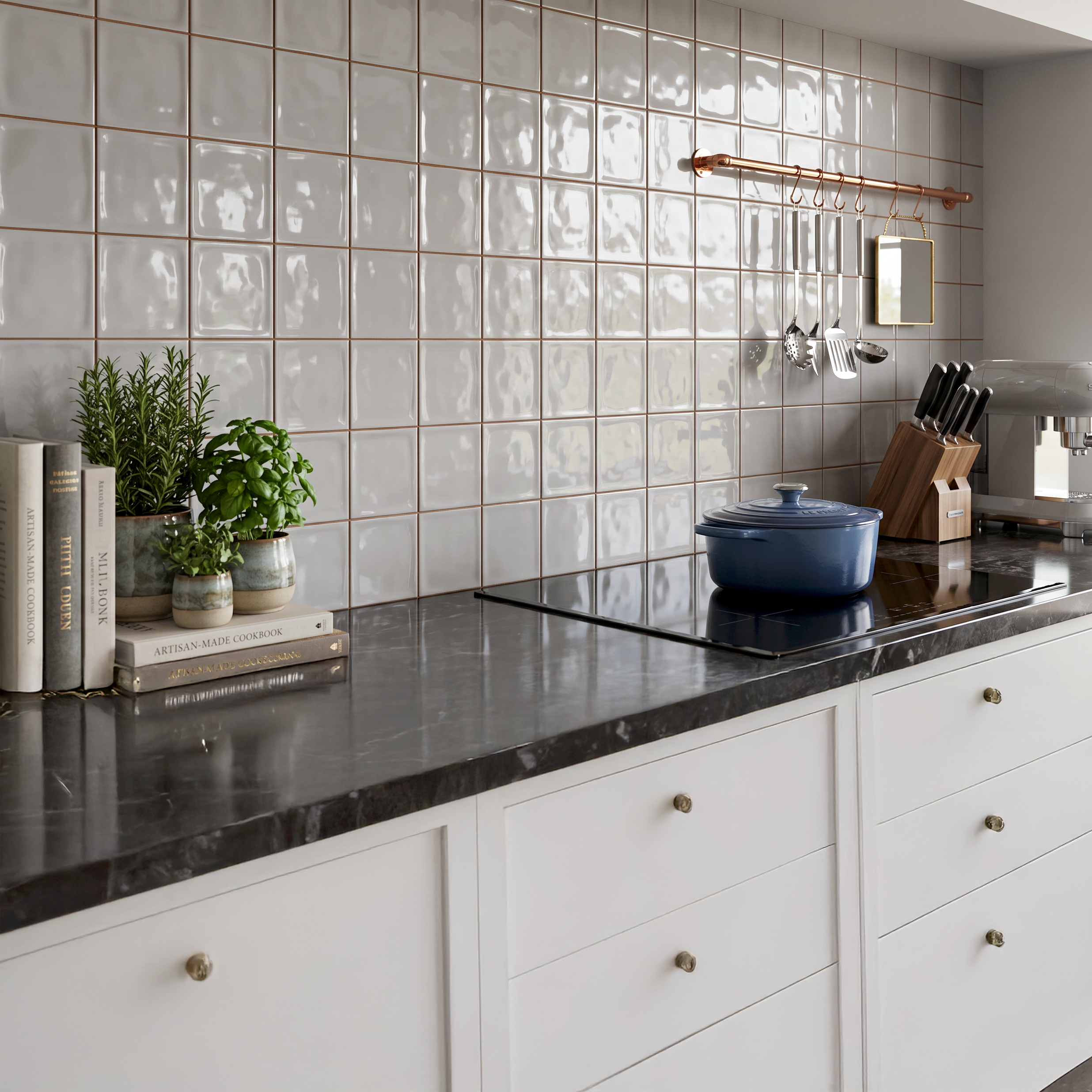 Calleo Gris Grey Ceramic Gloss Emobssed Wall Tile 15x15cm