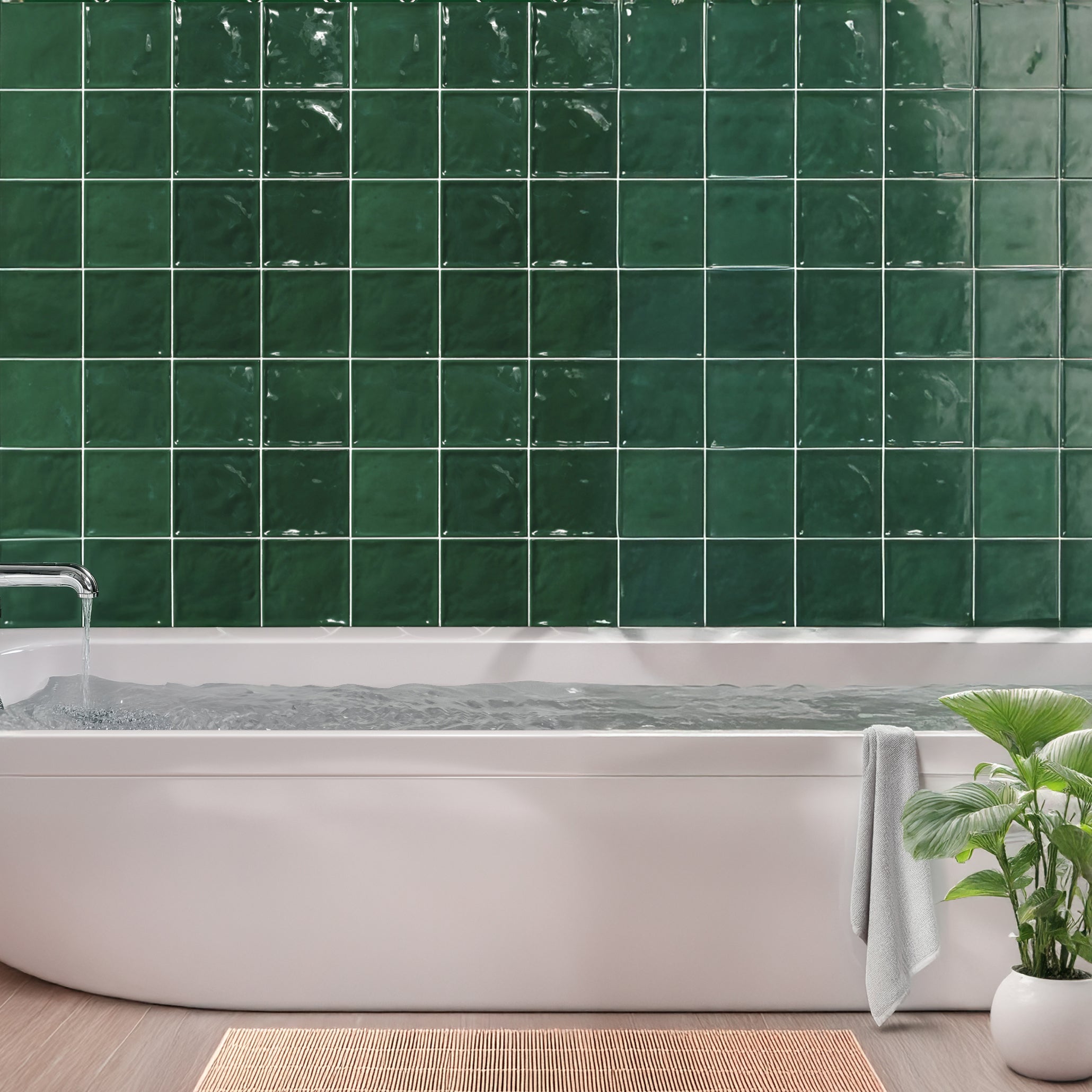 Calleo Verde Green Ceramic Gloss Embossed Wall Tile 15x15cm