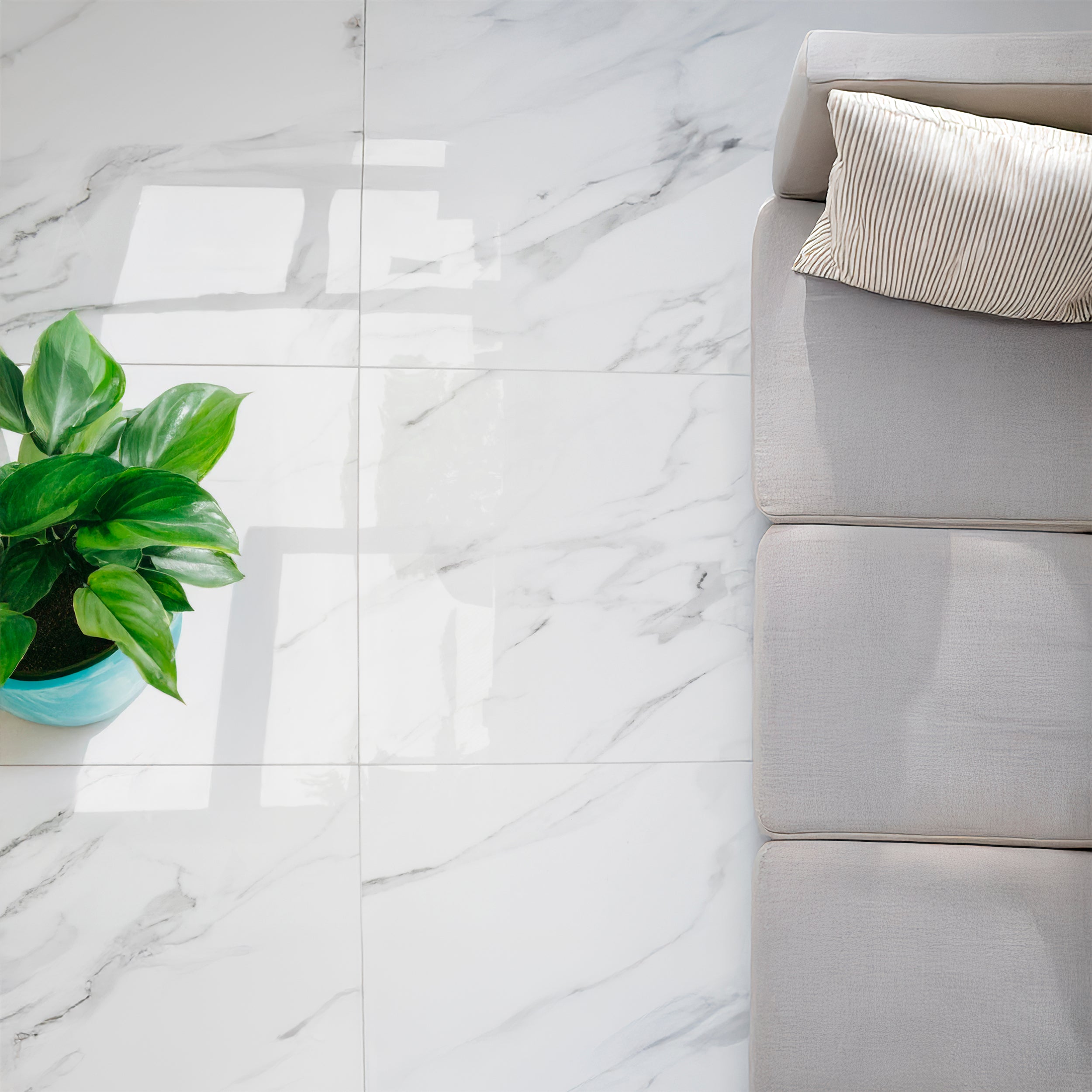 Classic Carrara Polished White Marble Porcelain Tile 60x60cm