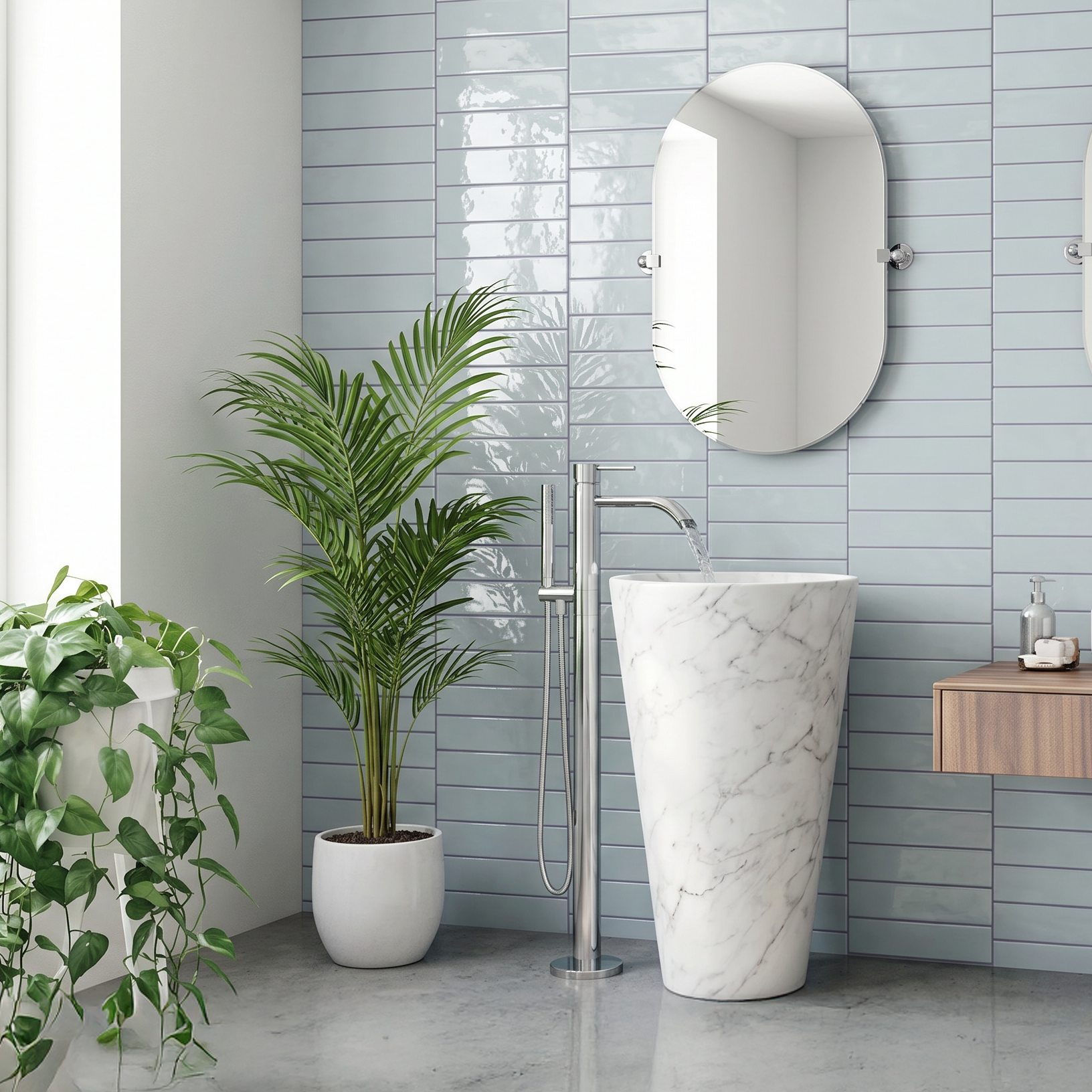 Corato Blue Ash Pastel Ceramic Gloss Brick Tile 7.5x30cm