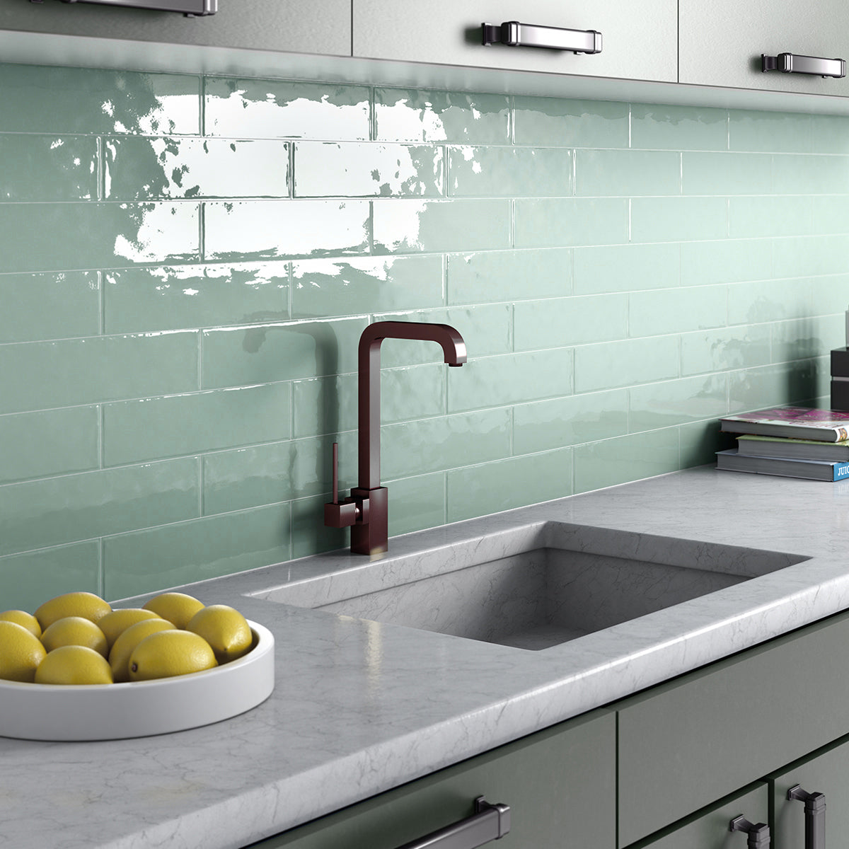 Corato Jade Green Ceramic Gloss Brick Wall Tile 7.5x30cm