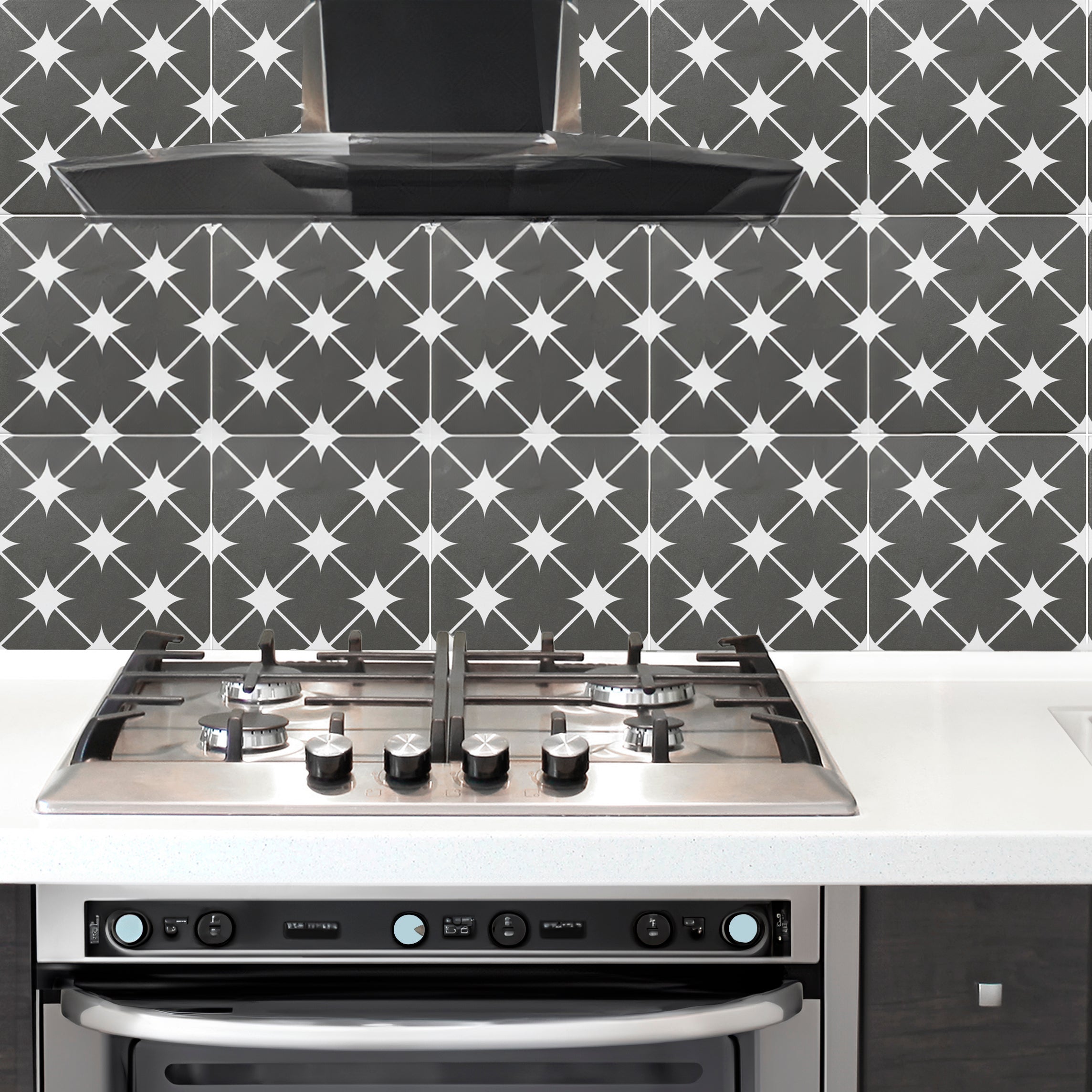 Celestia Black & White Diamond Pattern Ceramic Tile 20x20cm