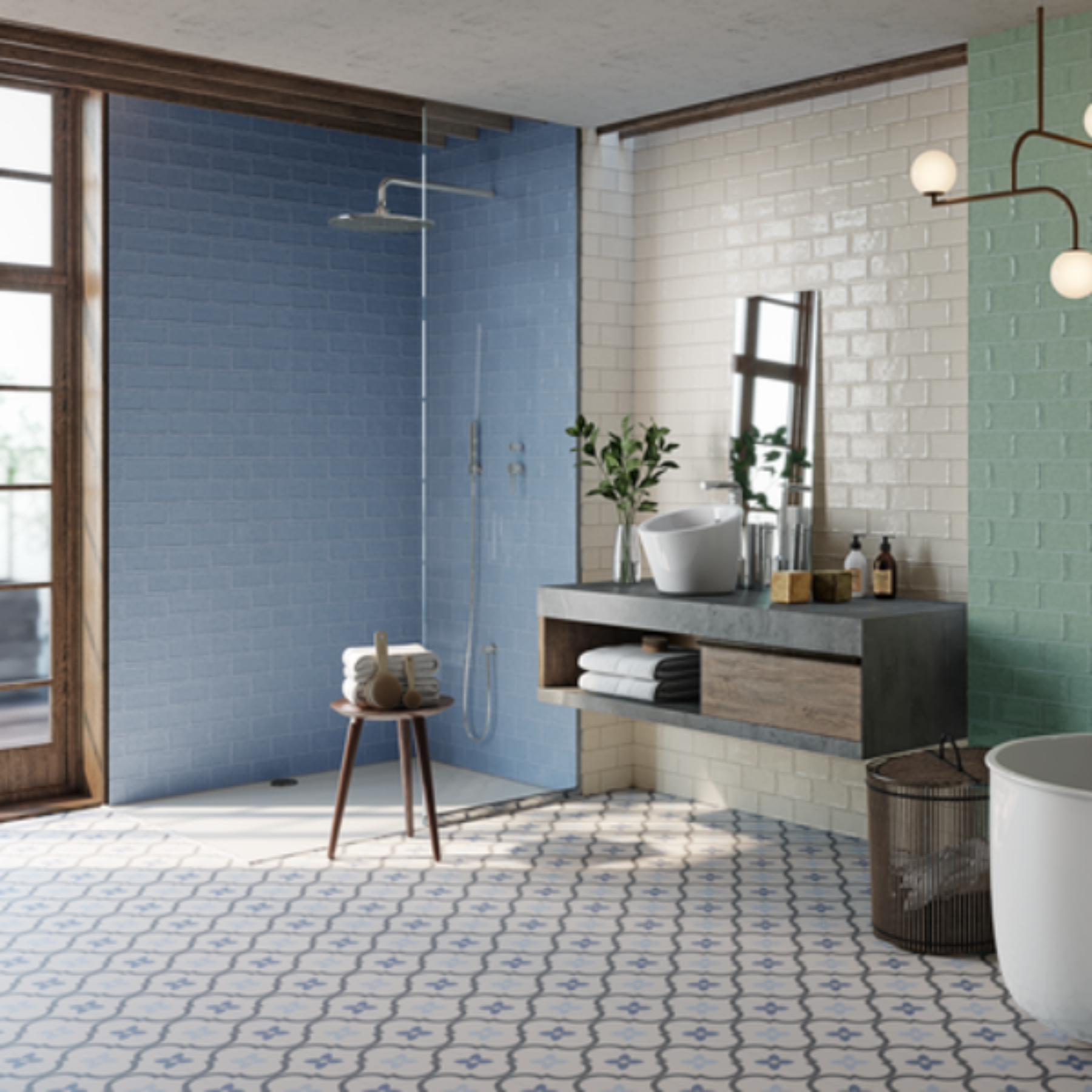 Delano Blue Mix Pattern Ceramic Slip Resistant Tile 20x20cm