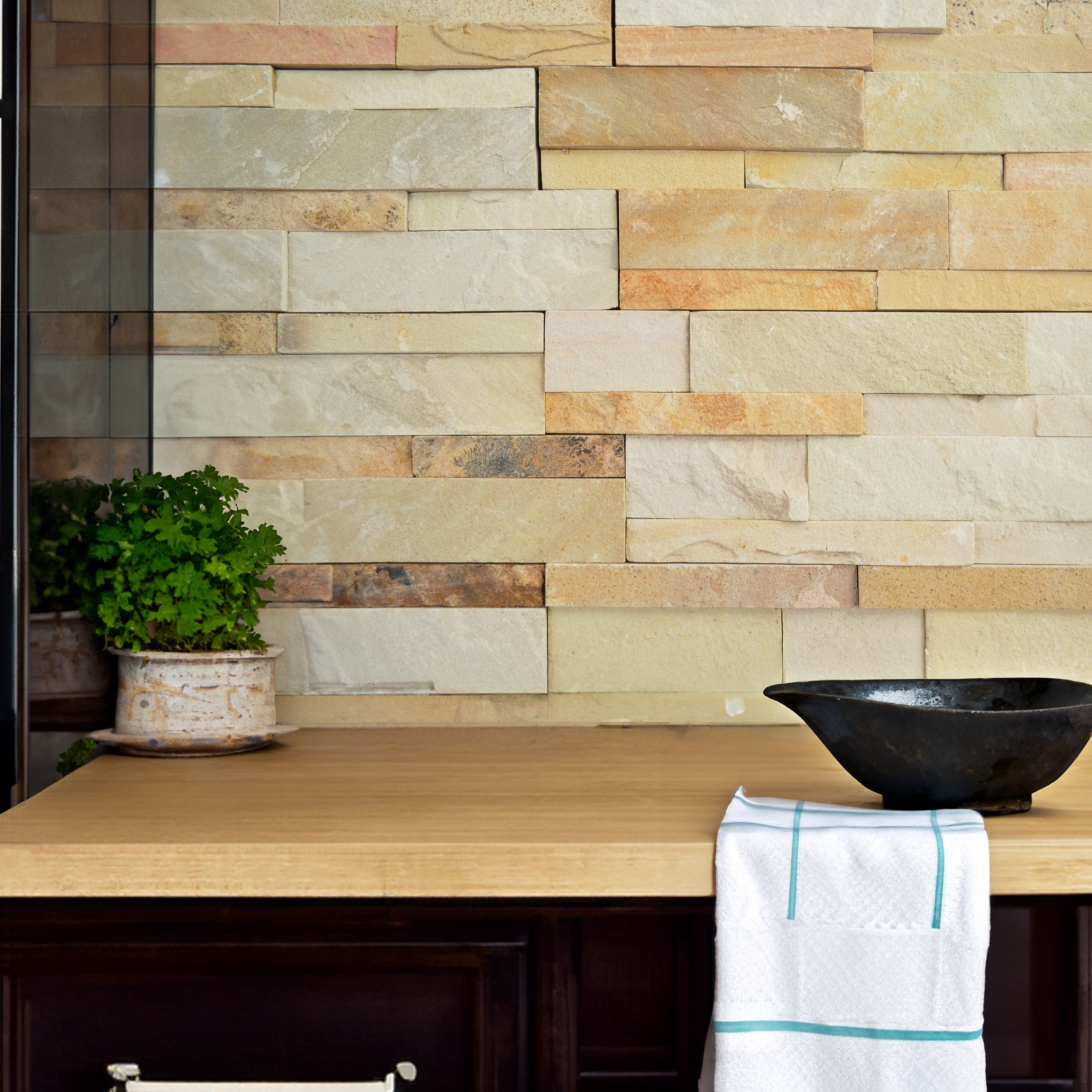 Scapestone Desert Sandstone Split Face Wall Cladding 15x60cm