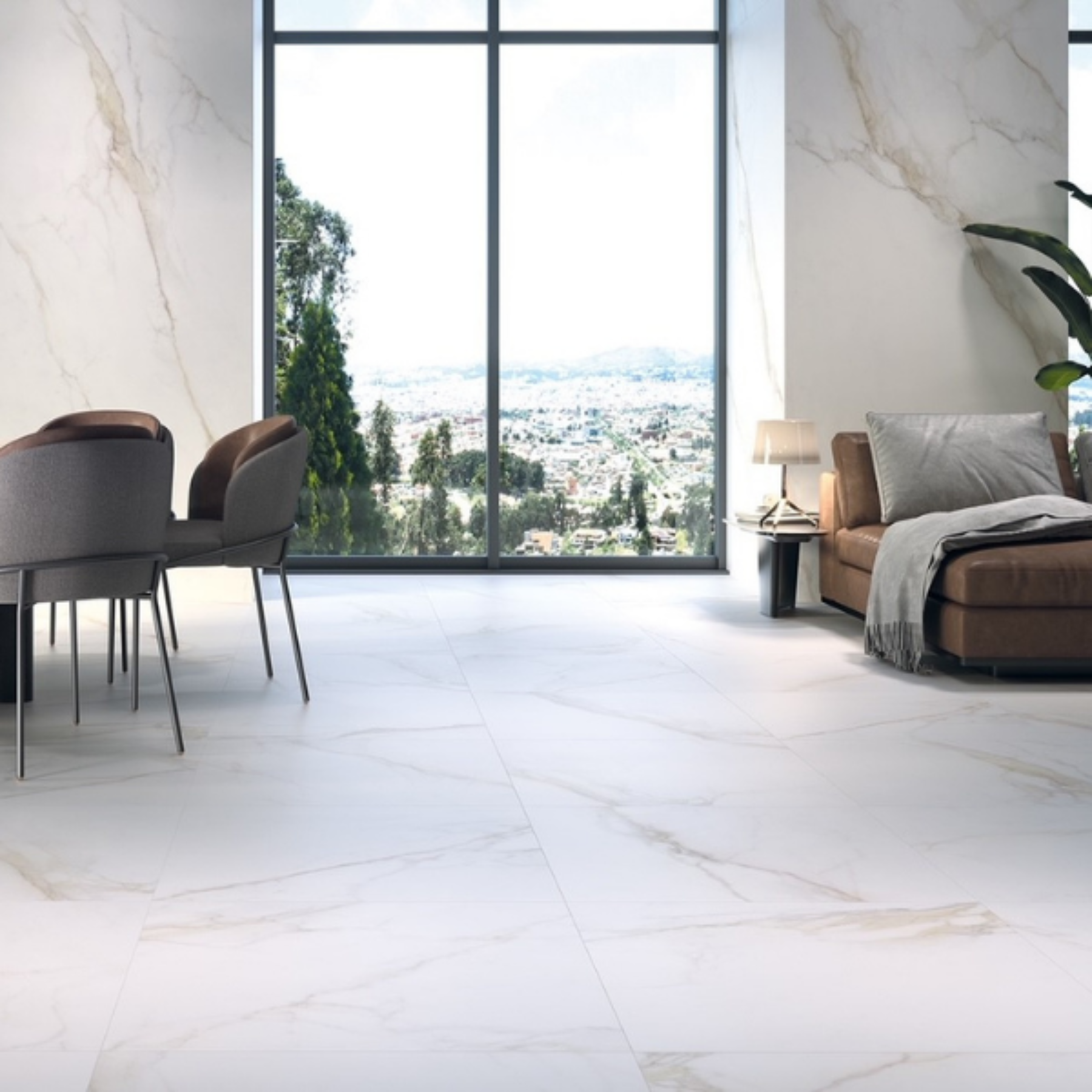 Dragoni Gold Vein White Marble Porcelain Tile 60x60cm