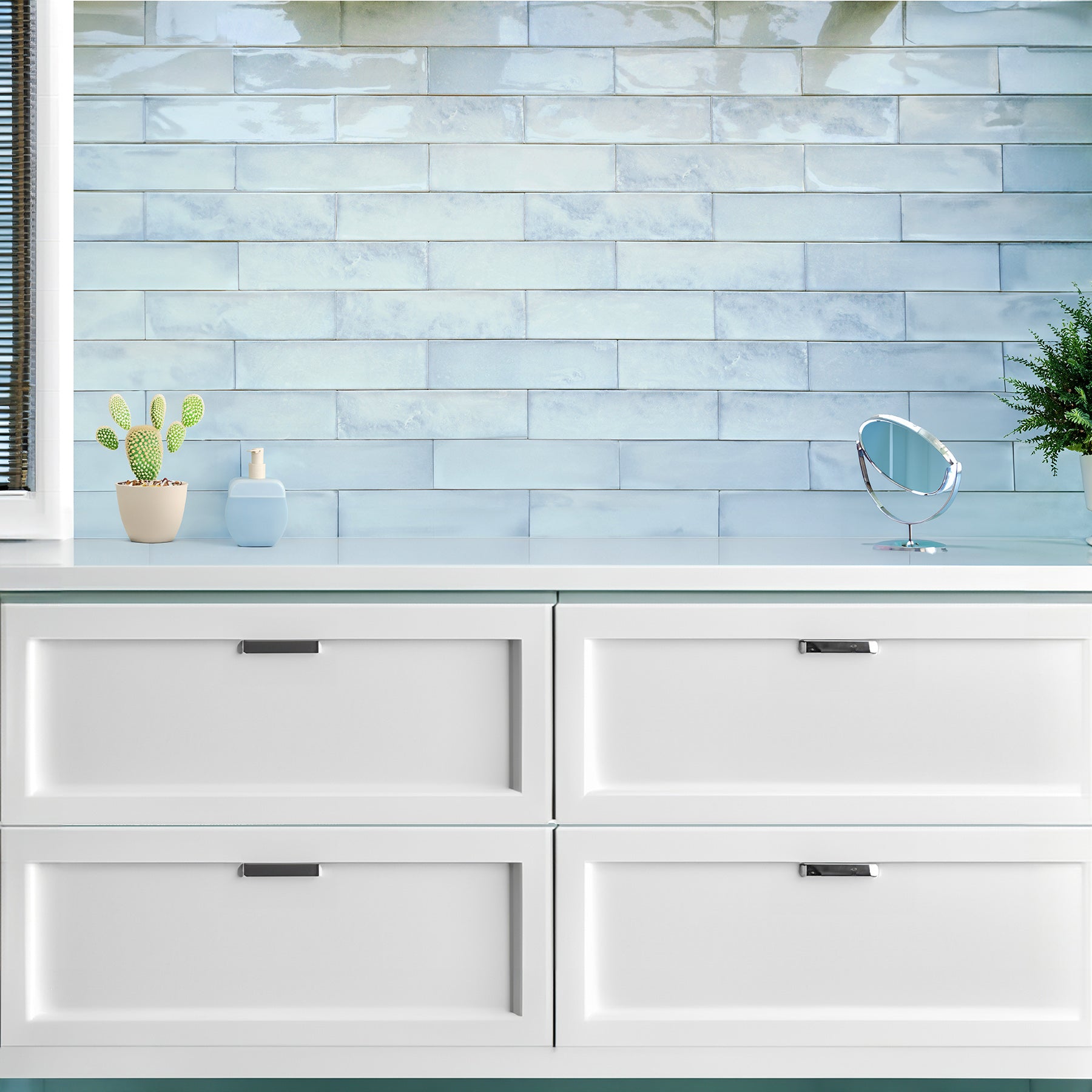 Daloa Blue Ceramic Gloss Brick Shape Wall Tile 7.5x30cm