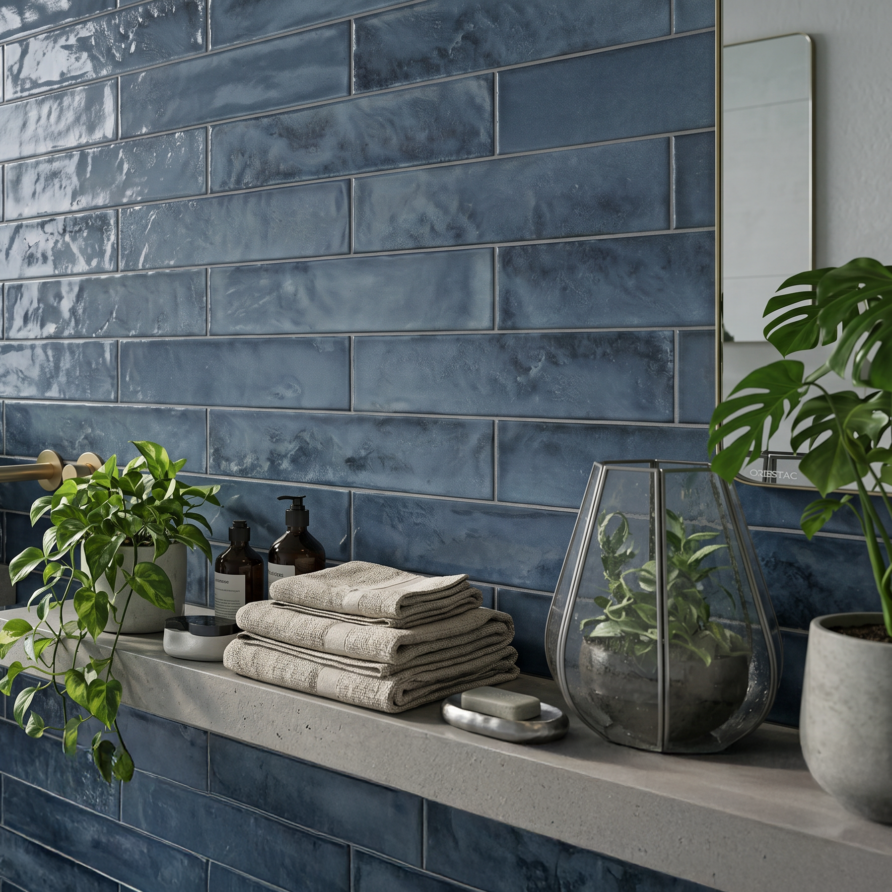Daloa Marine Blue Ceramic Gloss Brick Wall Tile 7.5x30cm